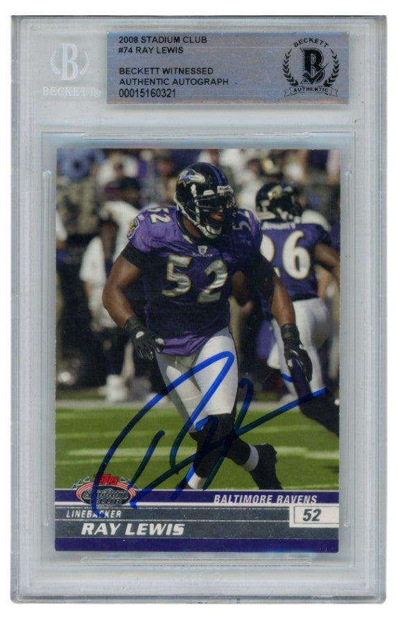 Ray Lewis Baltimore Ravens Signed Card - 2008 Stadium Club #74 Beckett Beckett-Powers Sports Memorabilia
