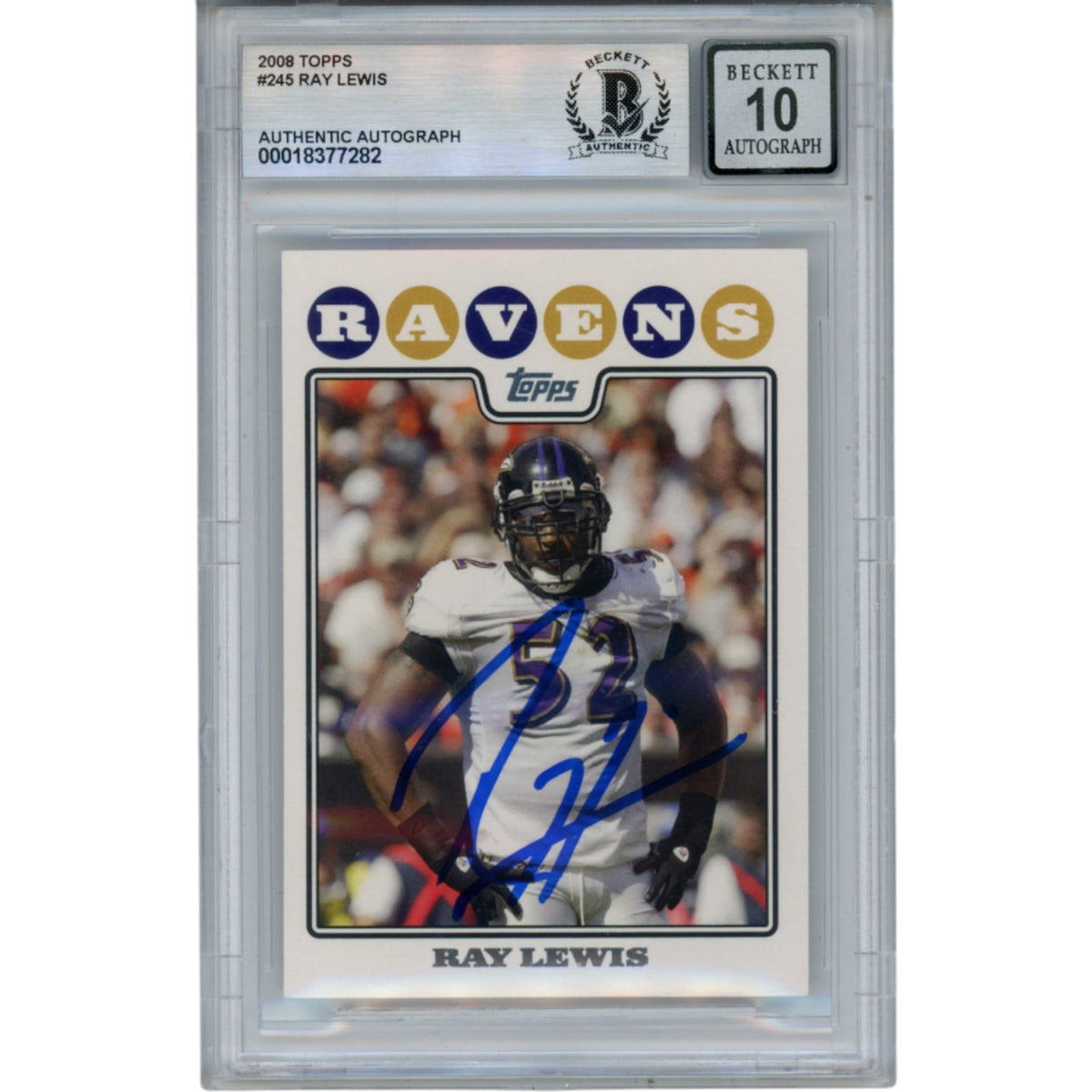 Ray Lewis 2008 Topps #245 Trading Signed Card-Powers Sports Memorabilia