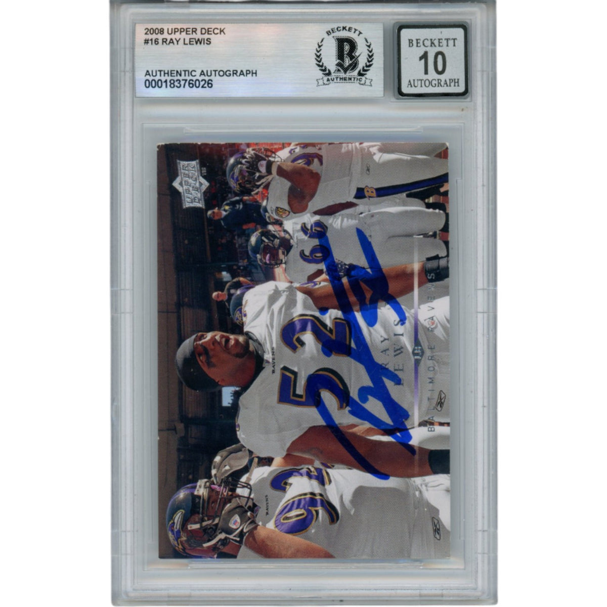 Ray Lewis Baltimore Ravens Signed Card - 2008 Upper Deck #16 Beckett Beckett-Powers Sports Memorabilia