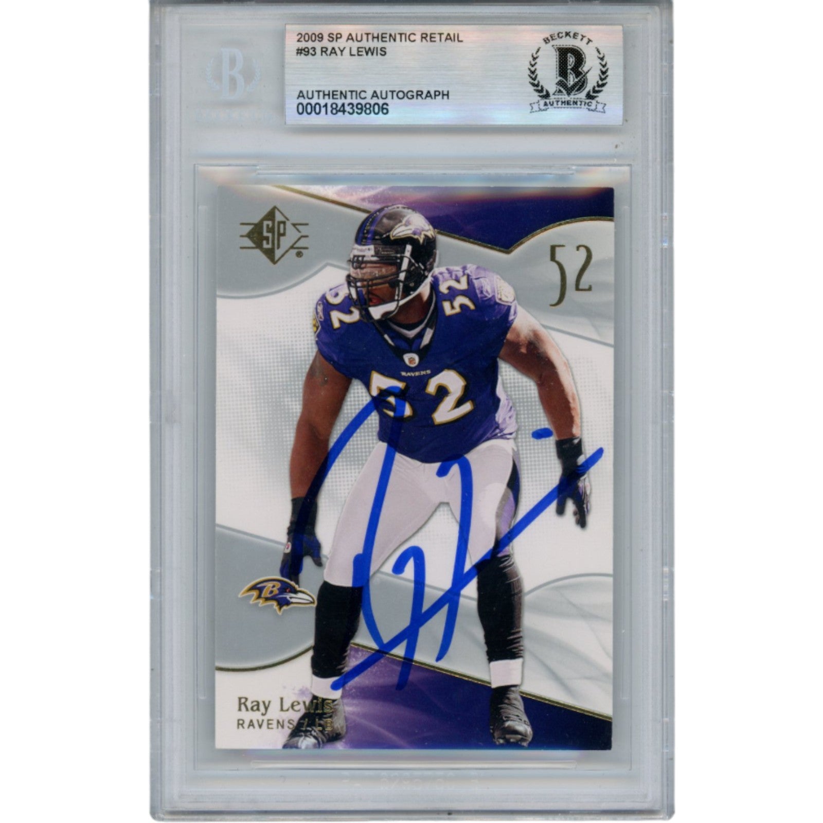 Ray Lewis 2009 UD SP Gold #93 Trading Signed Card Slab-Powers Sports Memorabilia