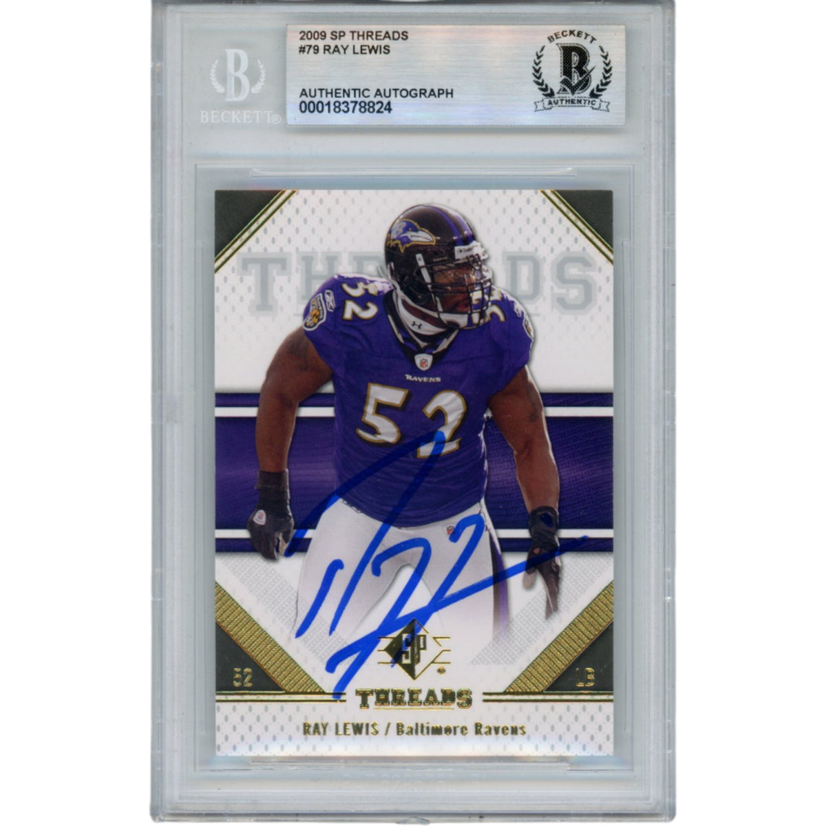 Ray Lewis Baltimore Ravens Signed Card - 2009 SP Threads #79 Beckett Beckett-Powers Sports Memorabilia