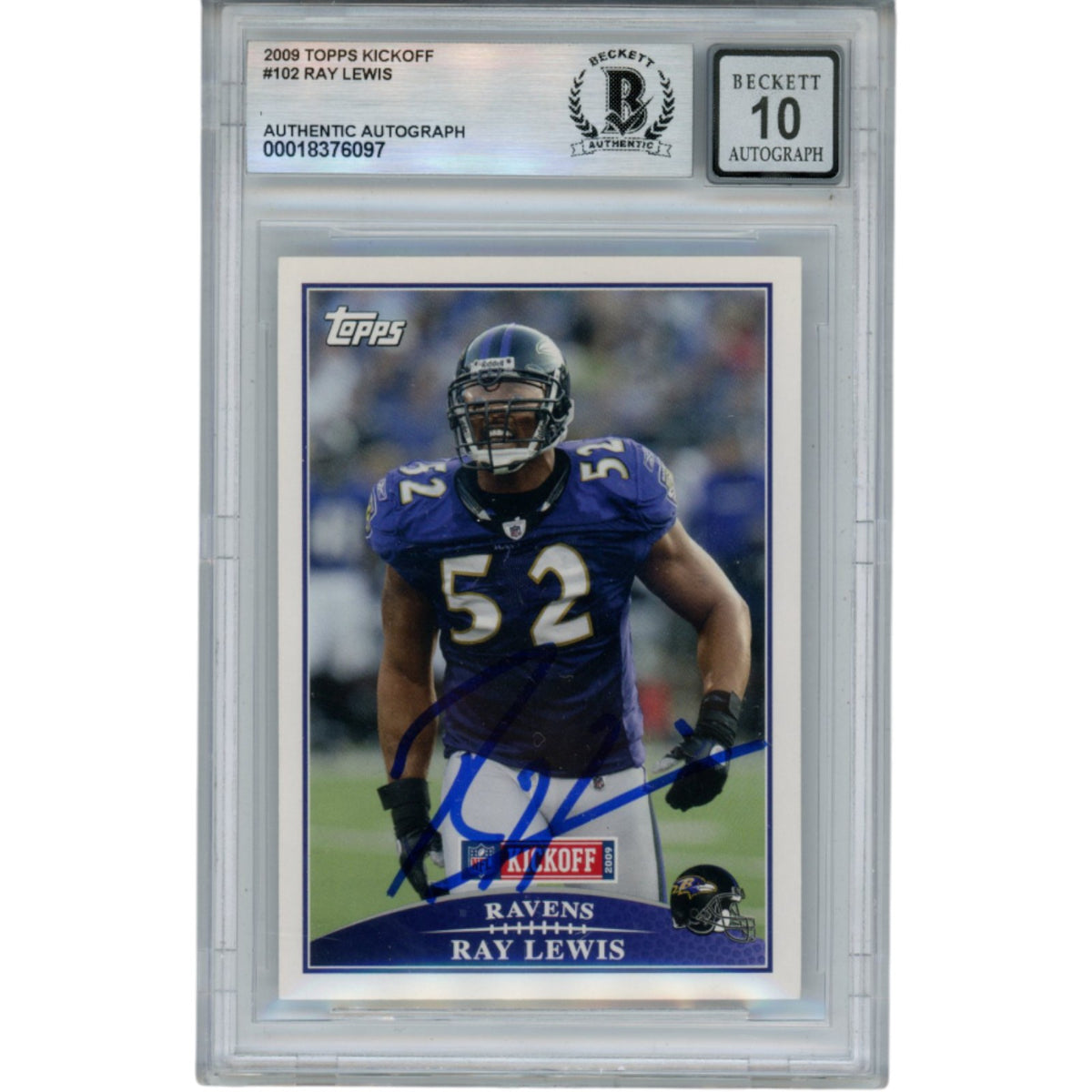 Ray Lewis Baltimore Ravens Signed Card - 2009 Topps Kickoff #102 Beckett Beckett-Powers Sports Memorabilia