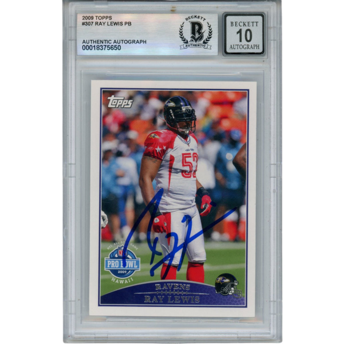 Ray Lewis Baltimore Ravens Signed Card - 2009 Topps #307 Beckett Beckett-Powers Sports Memorabilia
