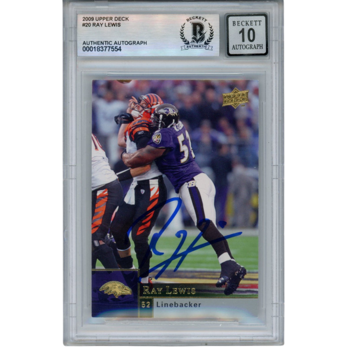 Ray Lewis 2009 Upper Deck #20 Trading Signed Card-Powers Sports Memorabilia