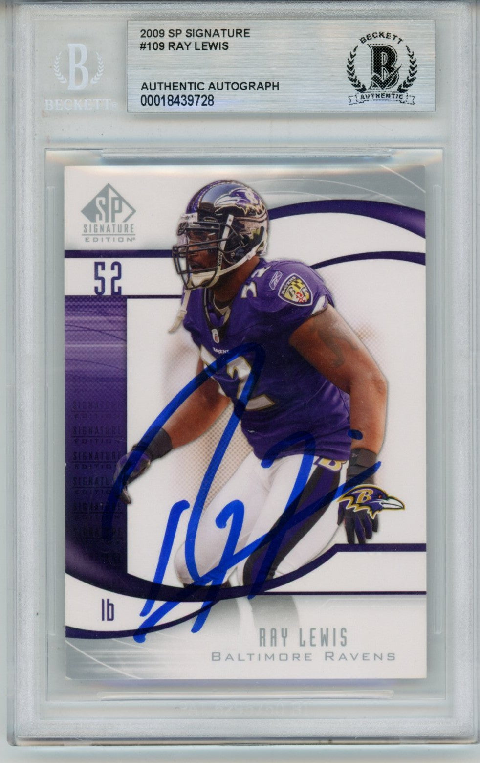 Ray Lewis Baltimore Ravens Signed Card - 2009 UD SP #109 Slabbed Beckett Beckett-Powers Sports Memorabilia