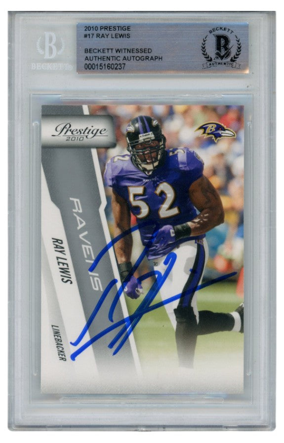 Ray Lewis Baltimore Ravens Signed Card - 2010 Panini Prestige #17 Beckett Beckett-Powers Sports Memorabilia