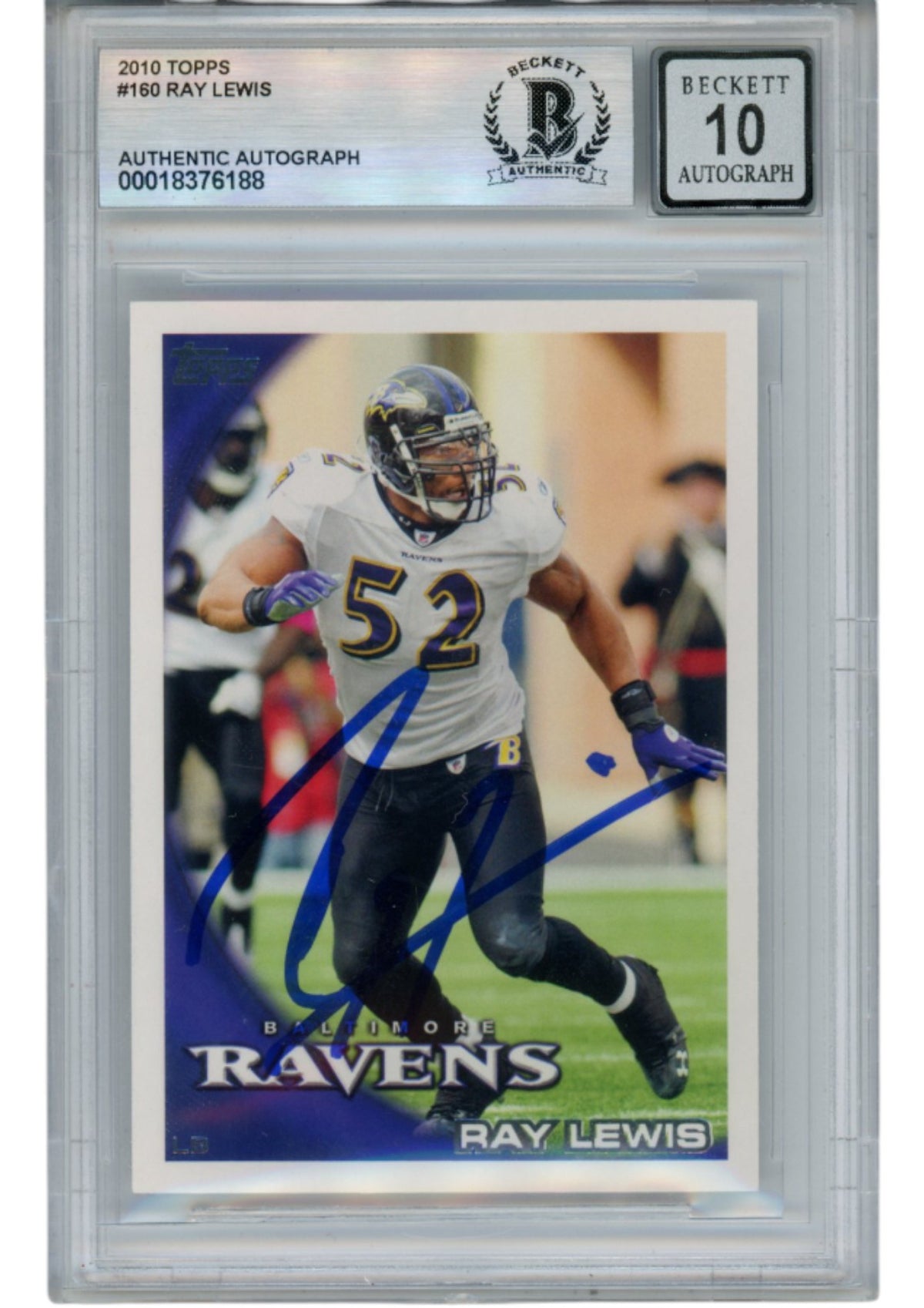 Ray Lewis Baltimore Ravens Signed Card - 2010 Topps #160 Beckett Beckett-Powers Sports Memorabilia