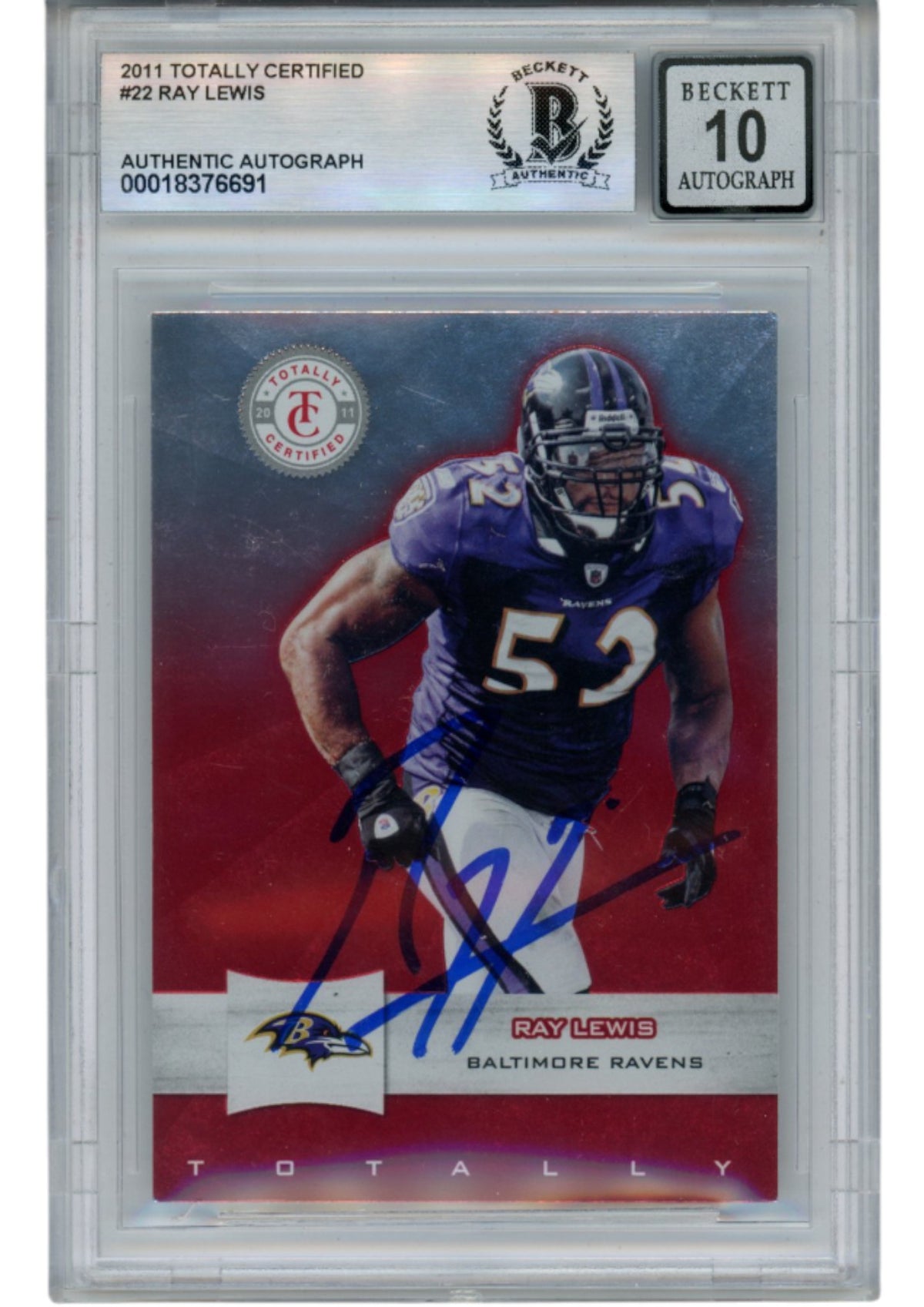 Ray Lewis Baltimore Ravens Signed Card - 2011 Panini Certified #22 Beckett Beckett-Powers Sports Memorabilia