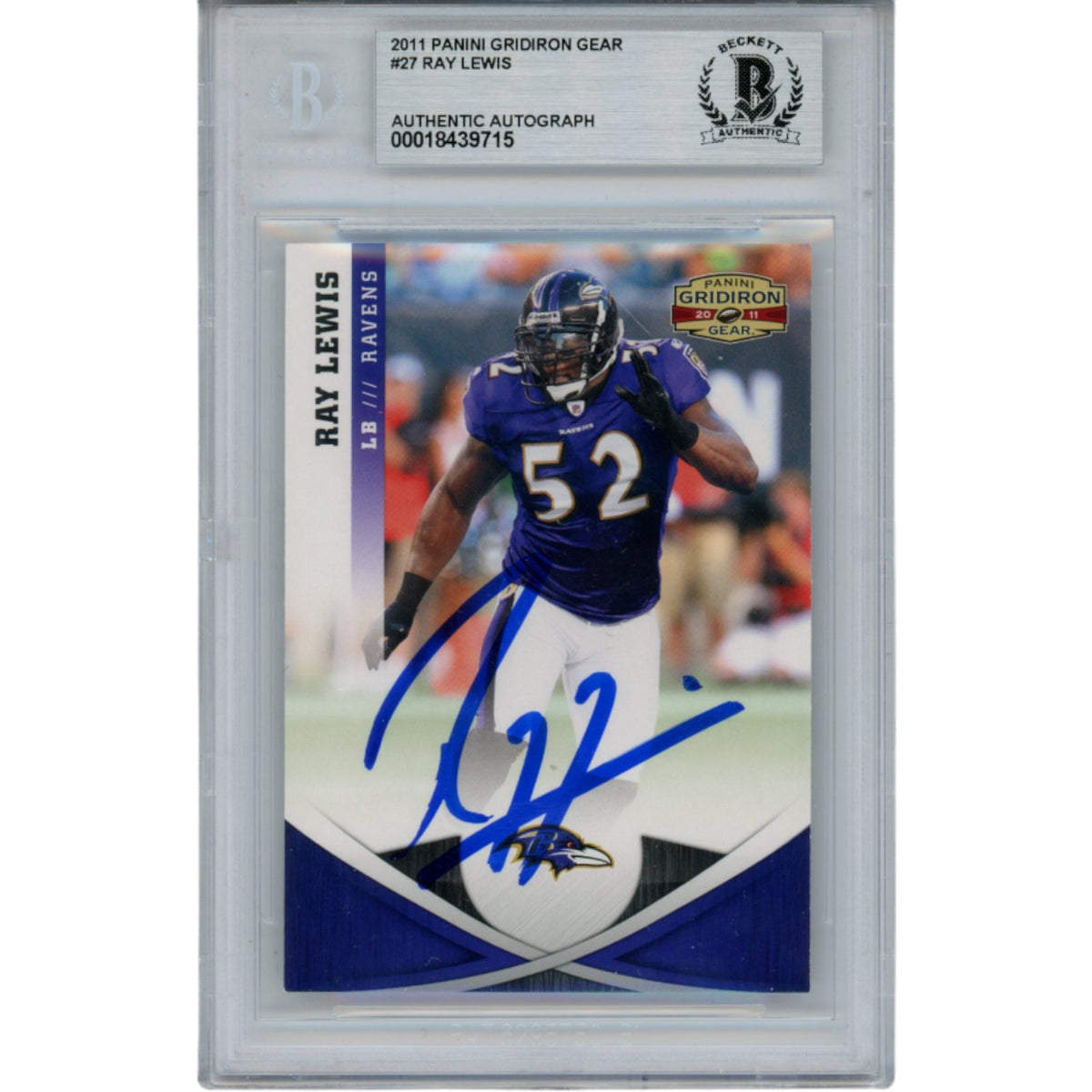Ray Lewis Baltimore Ravens Signed Card - 2011 Gridiron Gear #27 Slab Beckett Beckett-Powers Sports Memorabilia