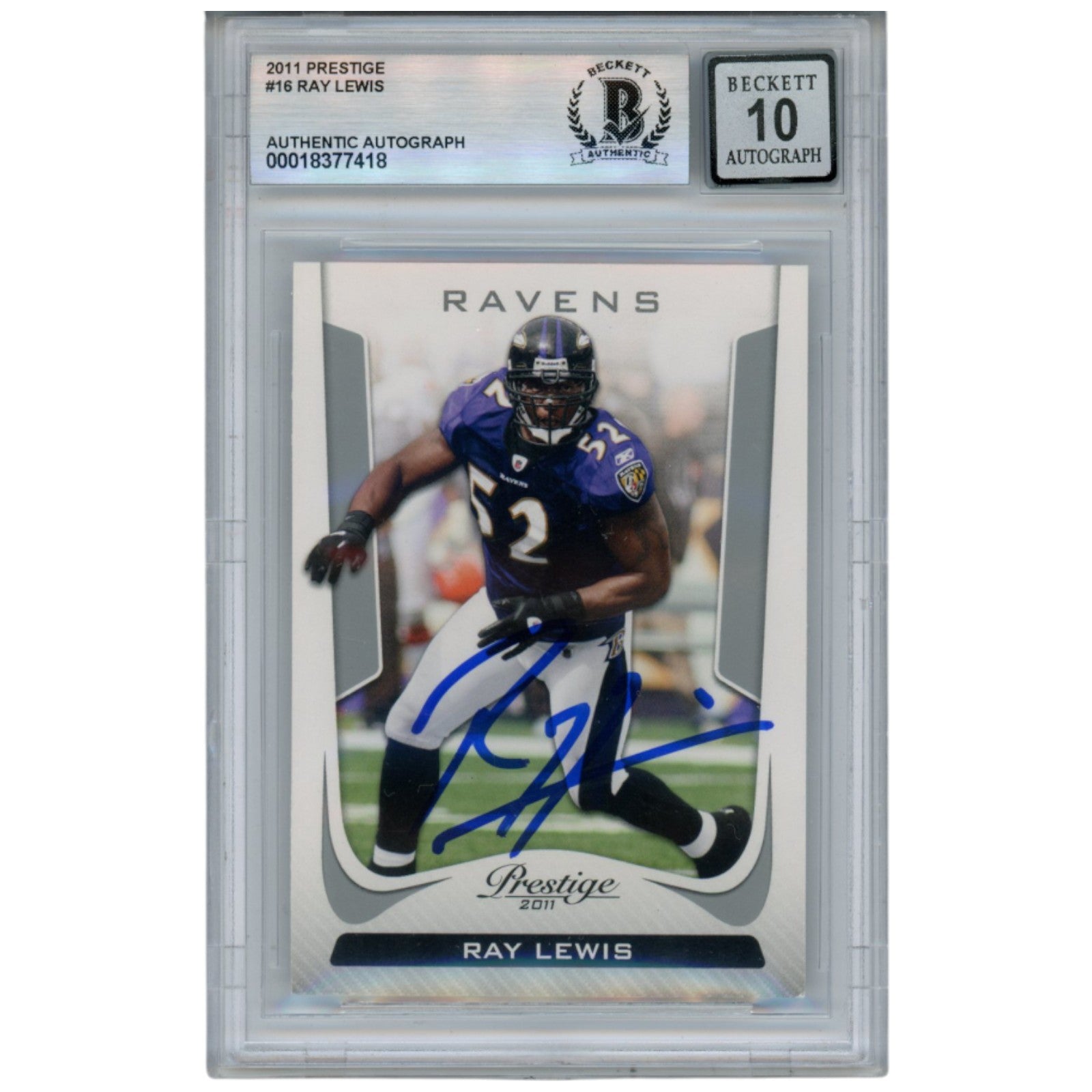 Ray Lewis 2011 Prestige #16 Trading Signed Card-Powers Sports Memorabilia