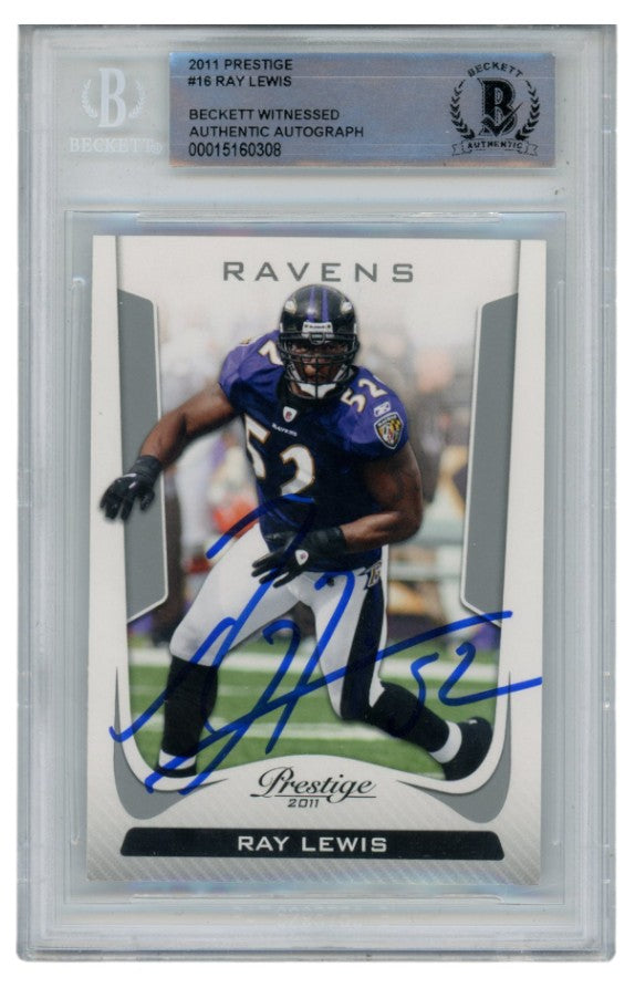 Ray Lewis Baltimore Ravens Signed Card - 2011 Prestige #16 Beckett Beckett-Powers Sports Memorabilia