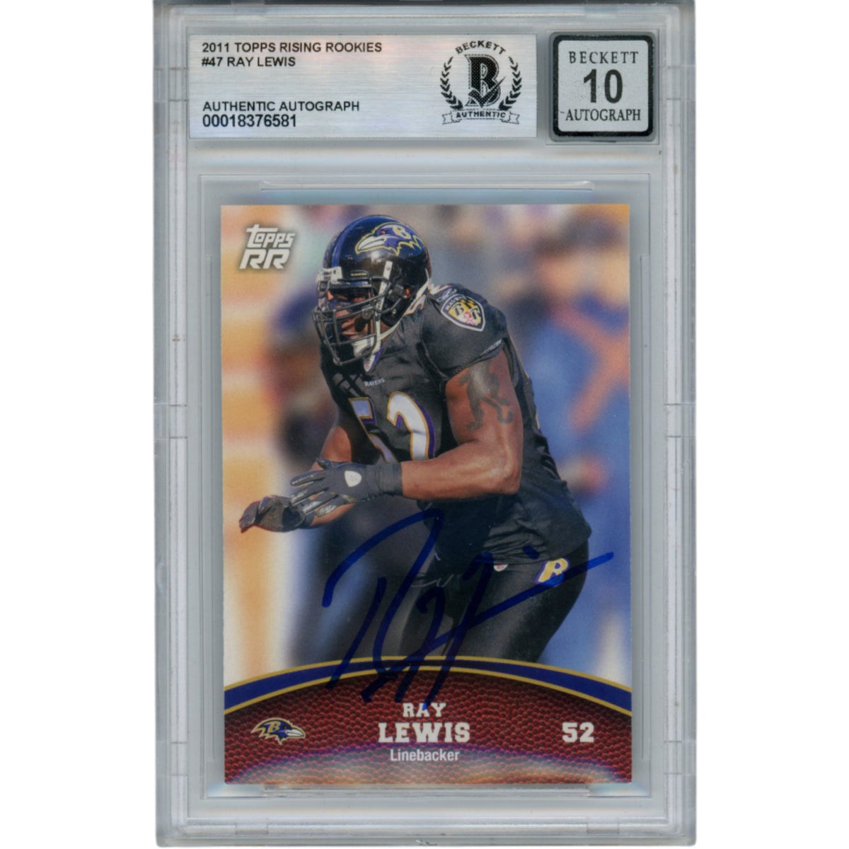 Ray Lewis Baltimore Ravens Signed Card - 2011 Topps Rising Rookies #47 Beckett Beckett-Powers Sports Memorabilia
