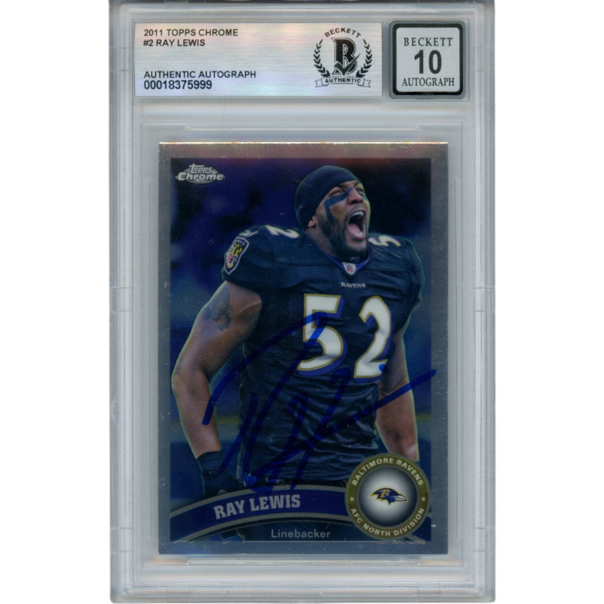 Ray Lewis Baltimore Ravens Signed Card - 2011 Topps Chrome #2 Beckett Beckett-Powers Sports Memorabilia