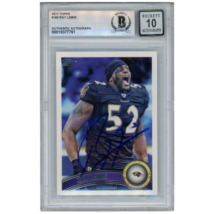 Ray Lewis Signed 2011 Topps #183 Trading Card – Beckett Authenticated-Powers Sports Memorabilia