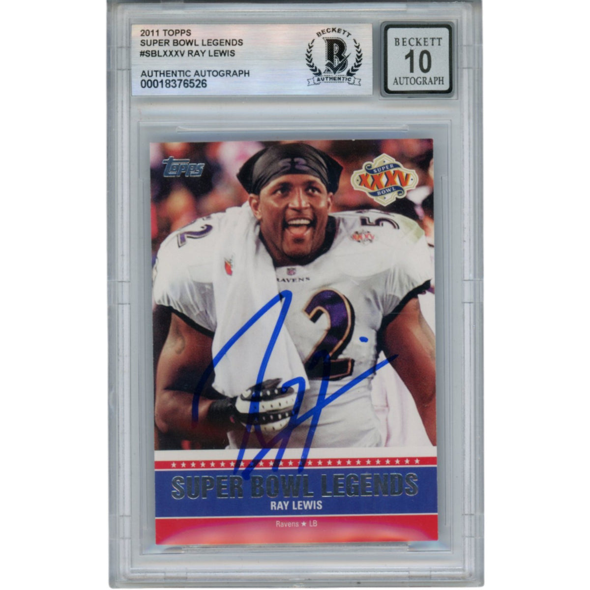 Ray Lewis Baltimore Ravens Signed Card - 2011 Topps Super Bowl #SB-XXV Beckett Beckett-Powers Sports Memorabilia