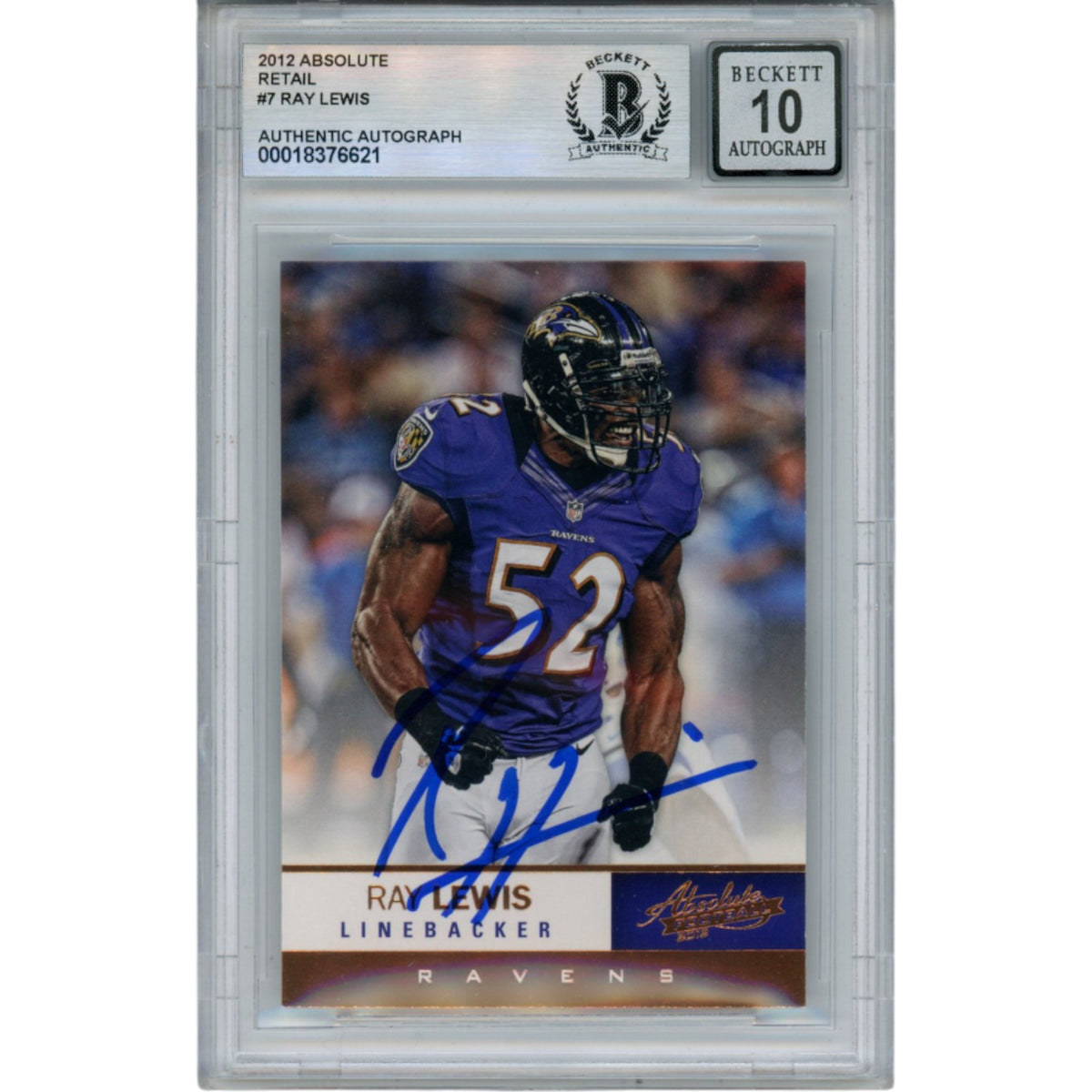 Ray Lewis Baltimore Ravens Signed Card - 2001 Absolute #7 Beckett Beckett-Powers Sports Memorabilia