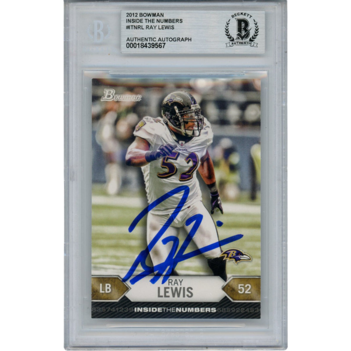 Ray Lewis Baltimore Ravens Signed Card - 2012 Bowman #13 Slab Beckett Beckett-Powers Sports Memorabilia