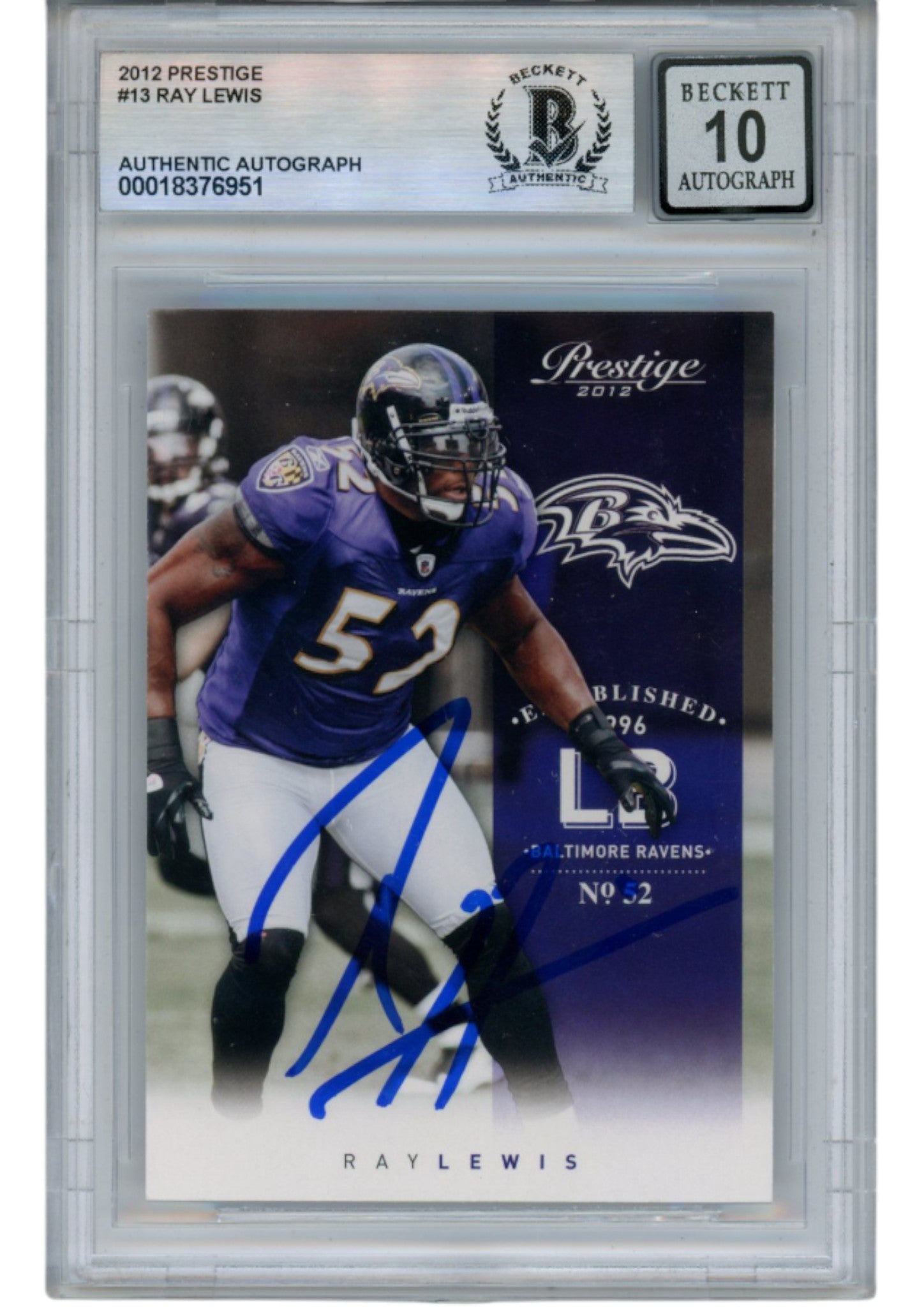 Ray Lewis Baltimore Ravens Signed Card - 2012 Prestige #13 Beckett Beckett-Powers Sports Memorabilia