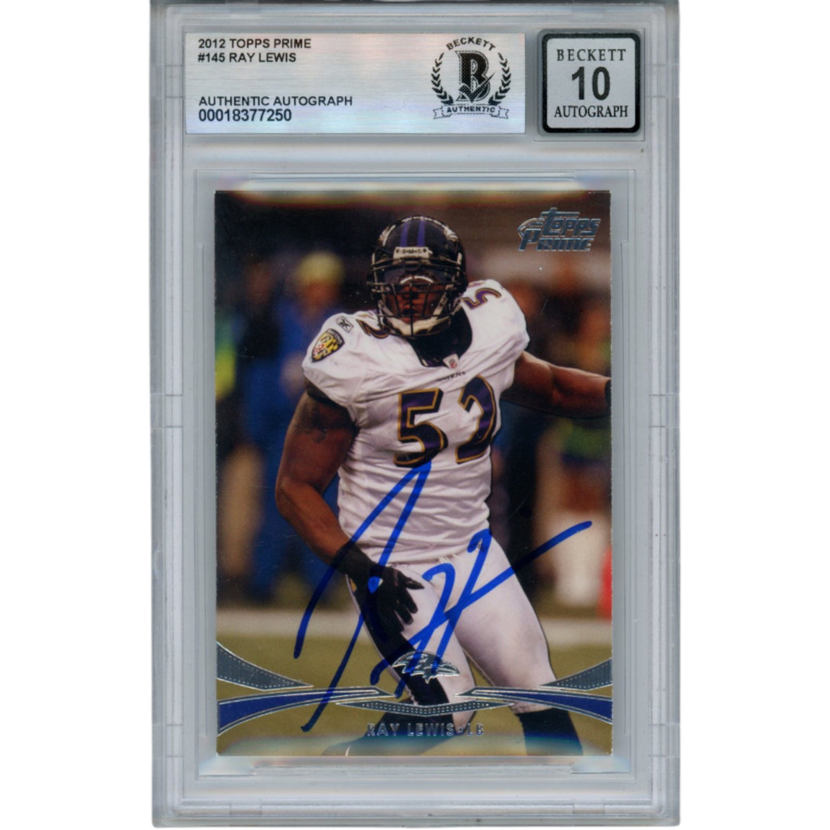 Ray Lewis 2012 Topps Prime #145 Trading Signed Card-Powers Sports Memorabilia