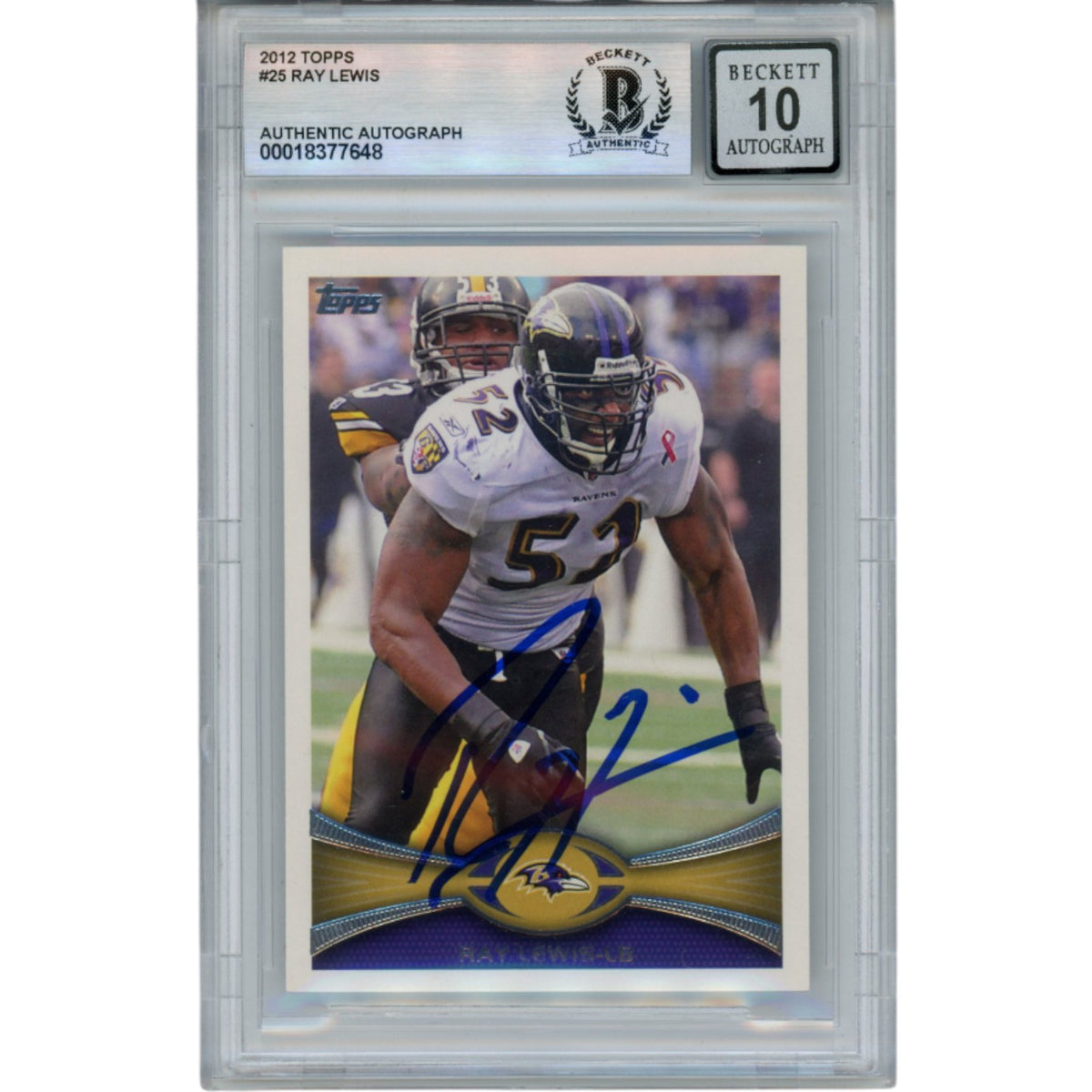 Ray Lewis Baltimore Ravens Signed Card - 2012 Topps #25 Beckett Beckett-Powers Sports Memorabilia