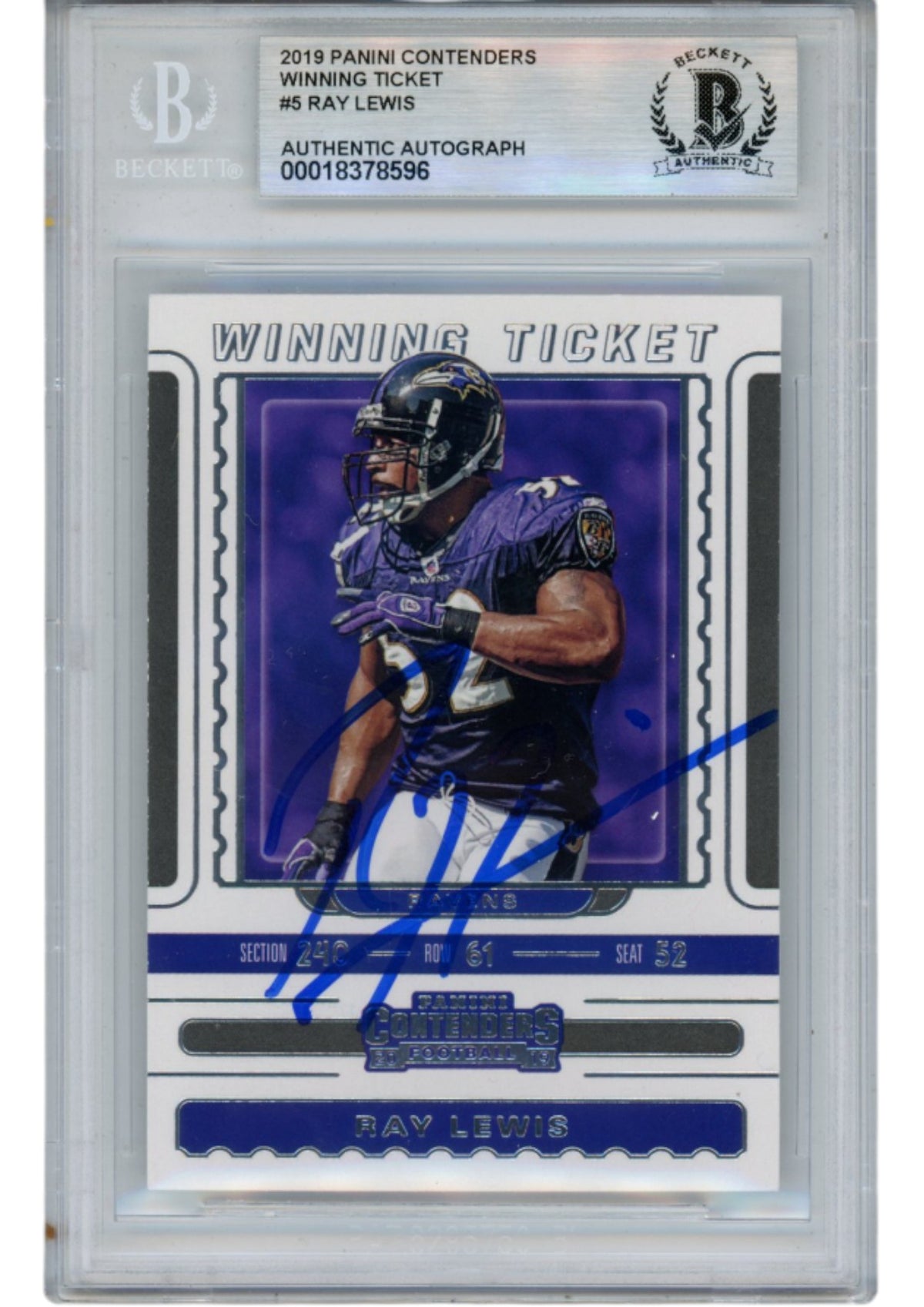 Ray Lewis 2019 Contenders Signed Ticket #WT-5 Trading Card-Powers Sports Memorabilia