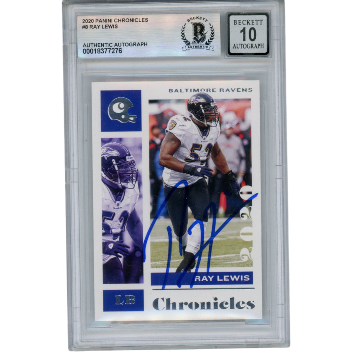 Ray Lewis Baltimore Ravens Signed Card - 2020 Panini Chronicles #8 Beckett Beckett-Powers Sports Memorabilia