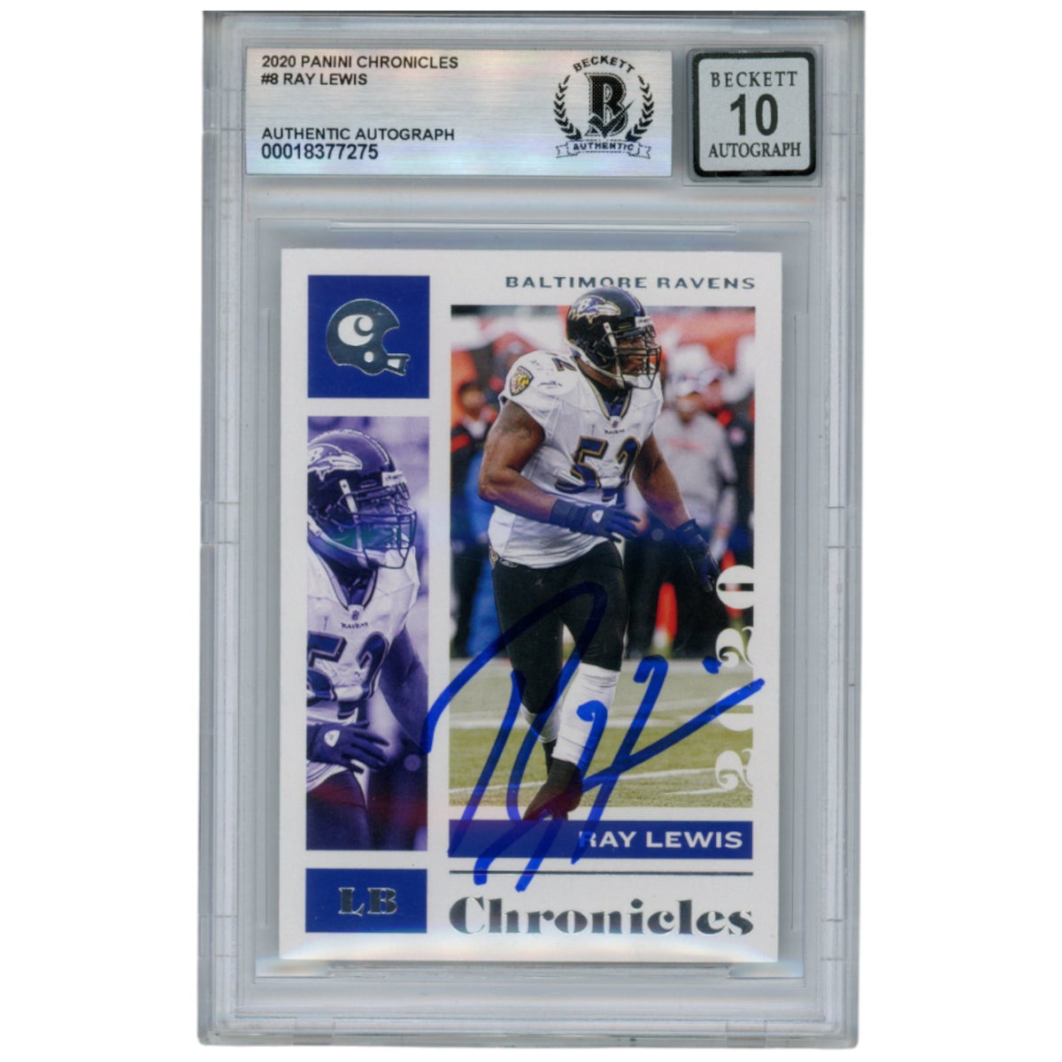 Ray Lewis Baltimore Ravens Signed Card - 2020 Chronicles #8 Beckett Beckett-Powers Sports Memorabilia