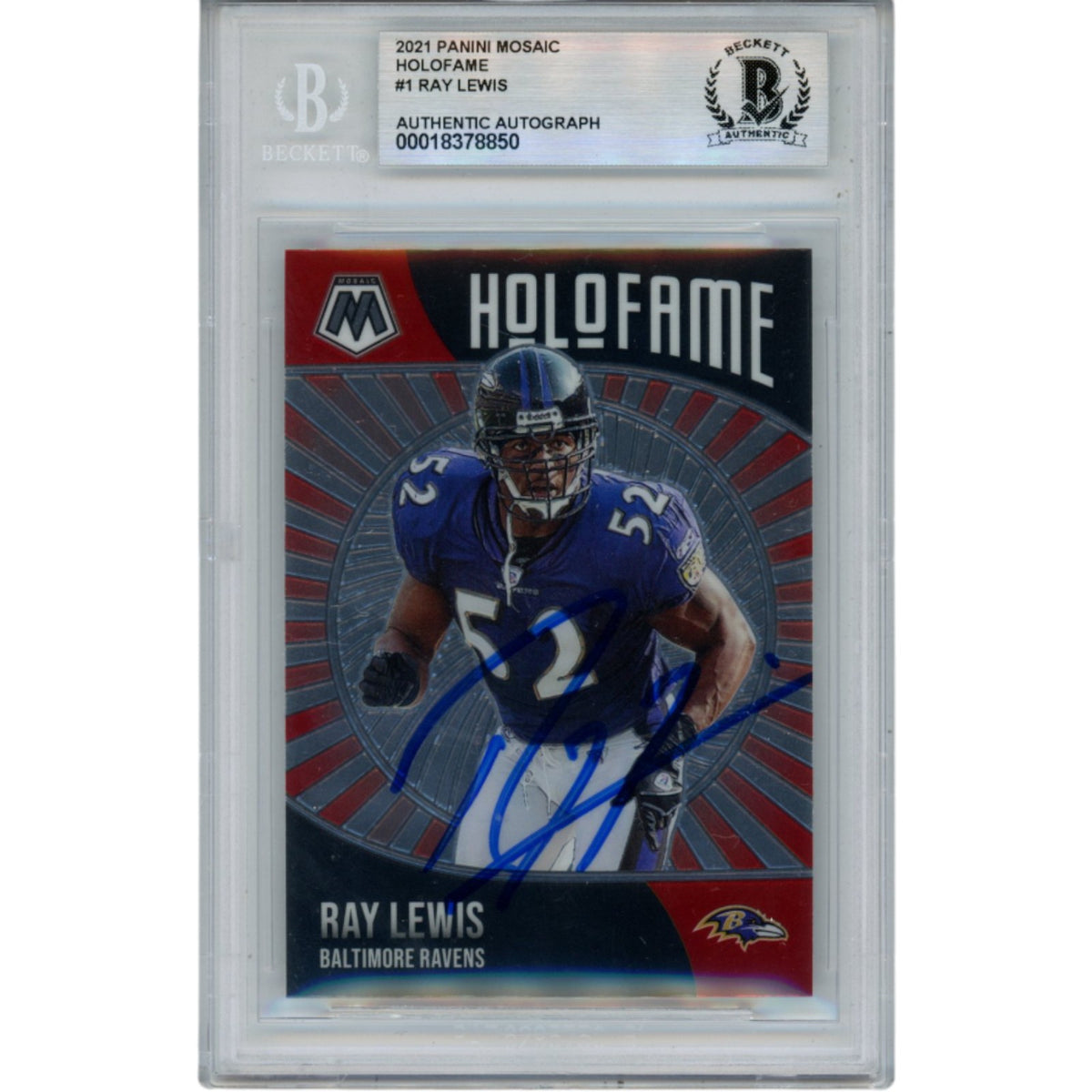 Ray Lewis 2021 Mosaic HoloFame #1 Trading Signed Card-Powers Sports Memorabilia