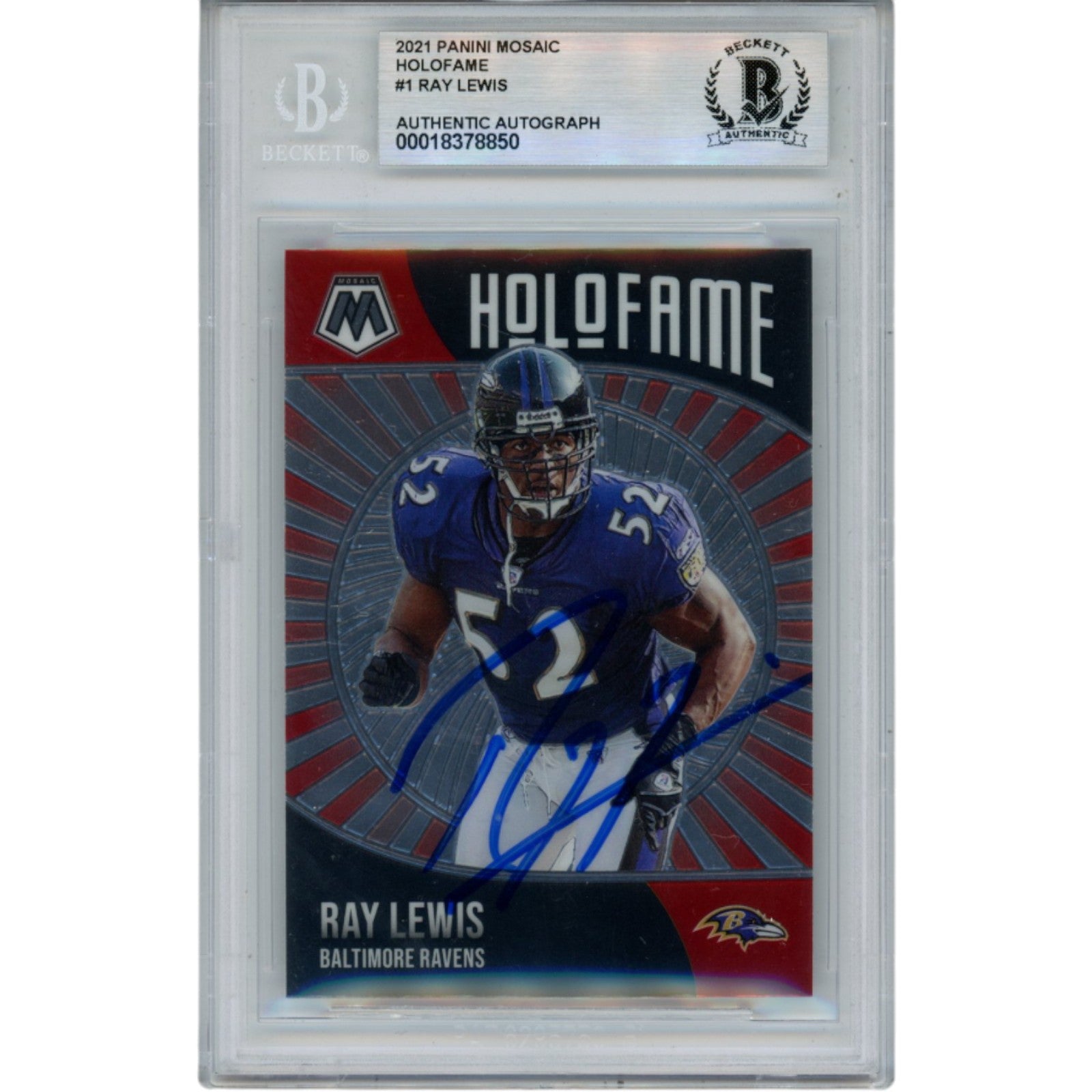 Ray Lewis 2021 Mosaic HoloFame #1 Trading Signed Card-Powers Sports Memorabilia