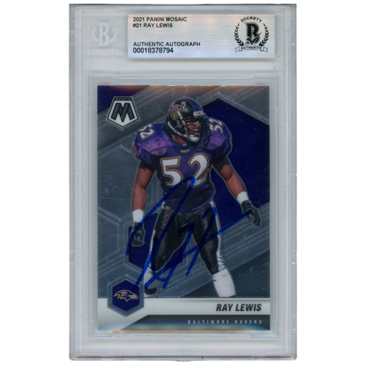 Ray Lewis Baltimore Ravens Signed Card - 2021 Mosiac #21 Beckett Beckett-Powers Sports Memorabilia