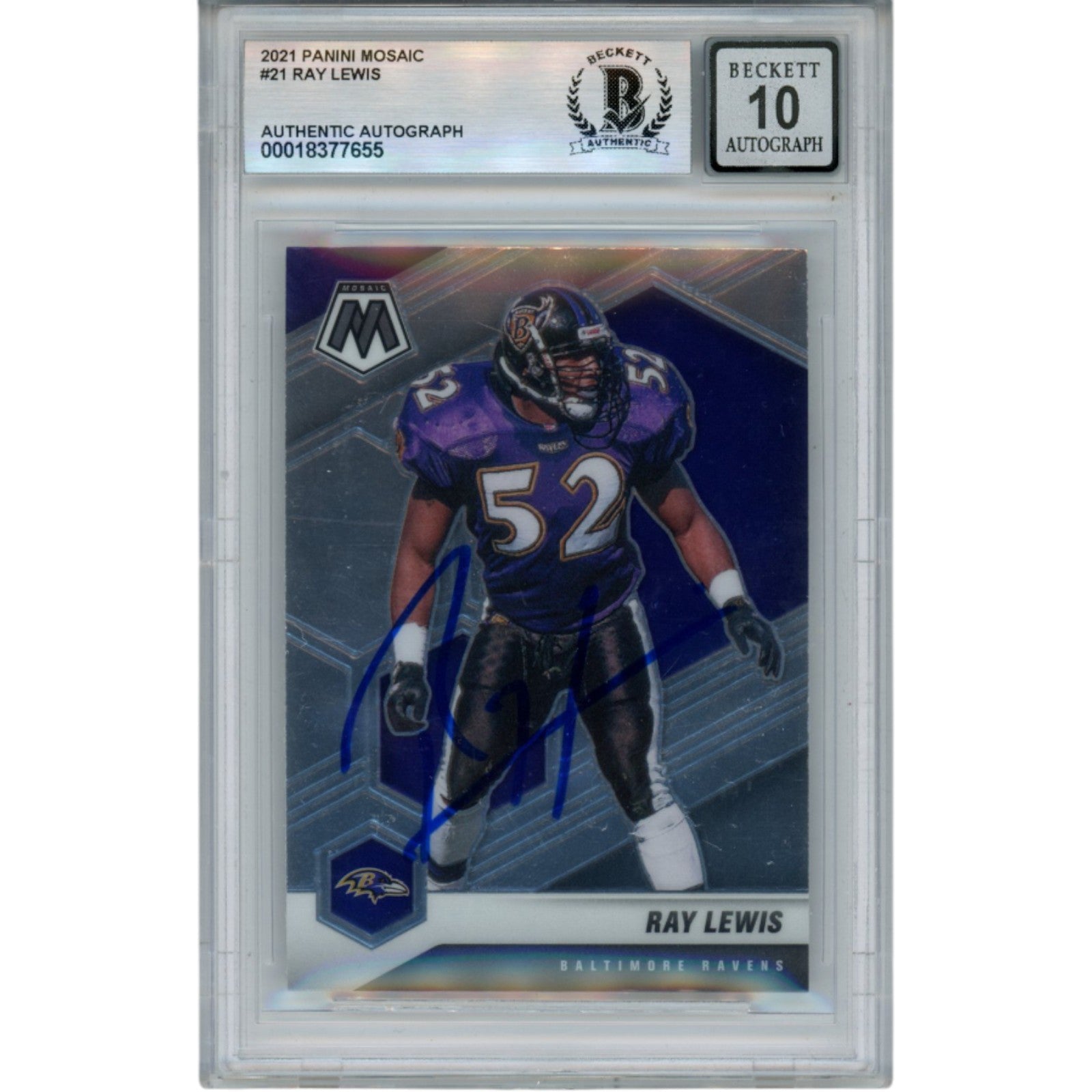 Ray Lewis 2021 Mosiac #21 Trading Signed Card-Powers Sports Memorabilia