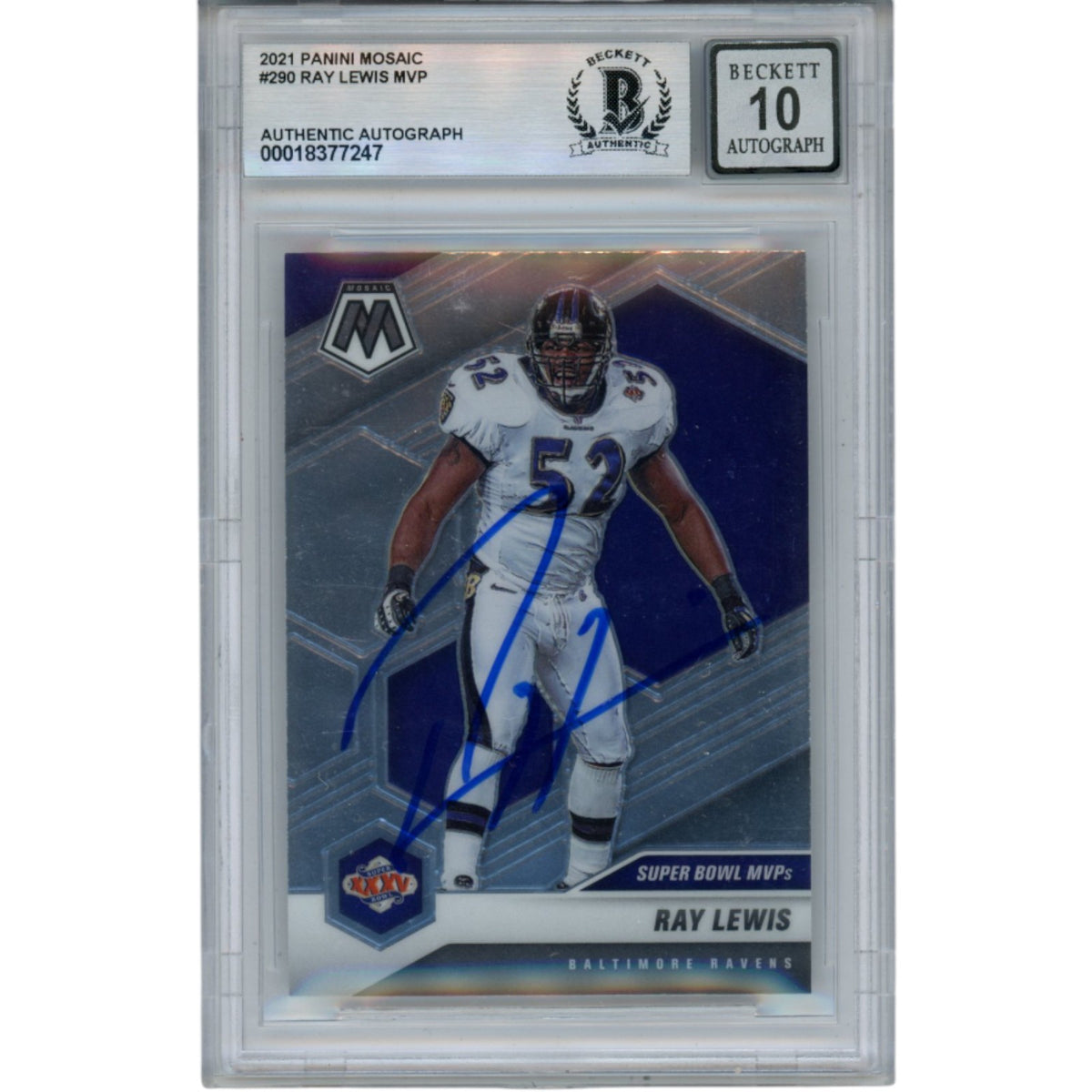 Ray Lewis Baltimore Ravens Signed Card - 2021 Mosaic #12 Beckett Beckett-Powers Sports Memorabilia