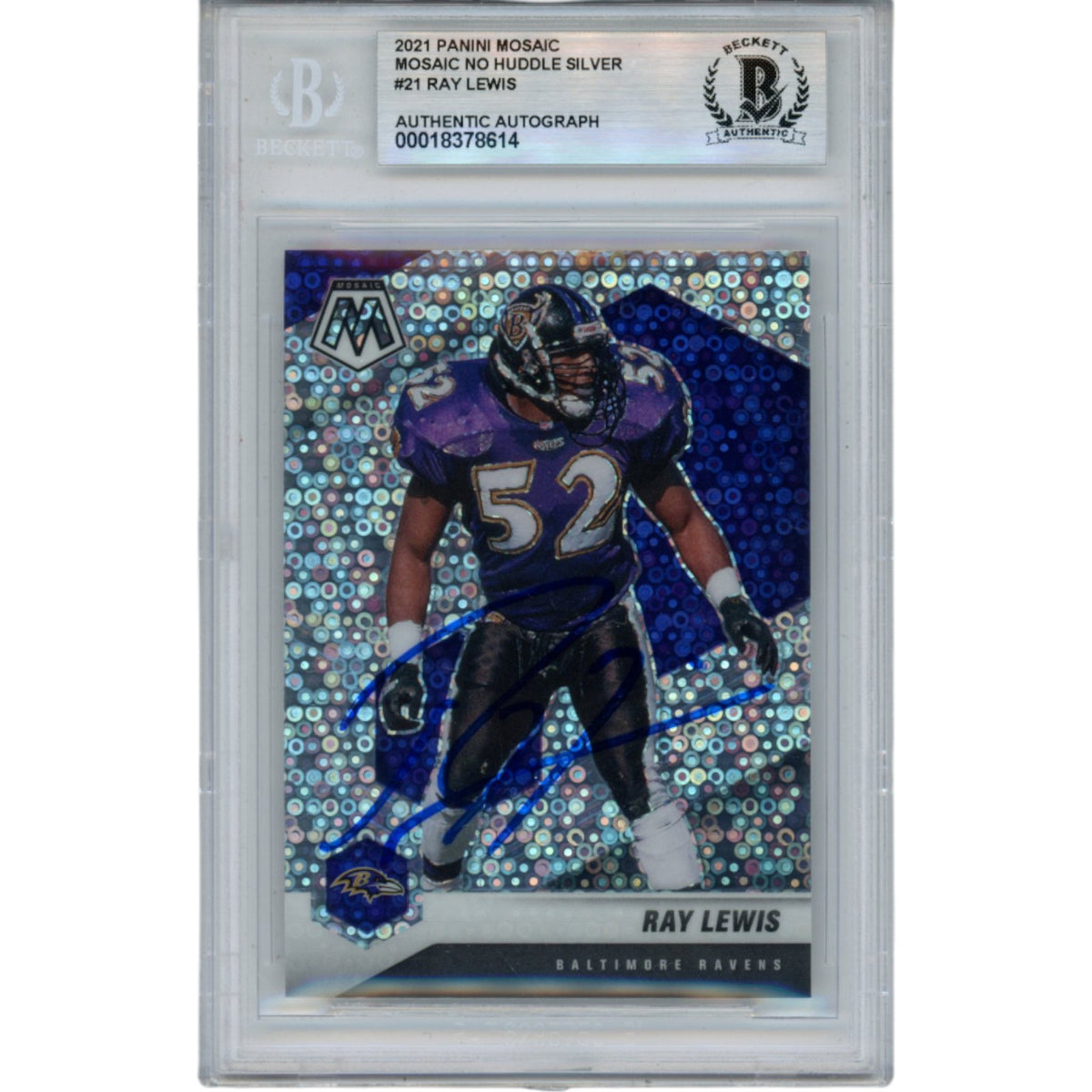 Ray Lewis Baltimore Ravens Signed Card - 2021 Panini Mosaic Silver #21 Beckett Beckett-Powers Sports Memorabilia