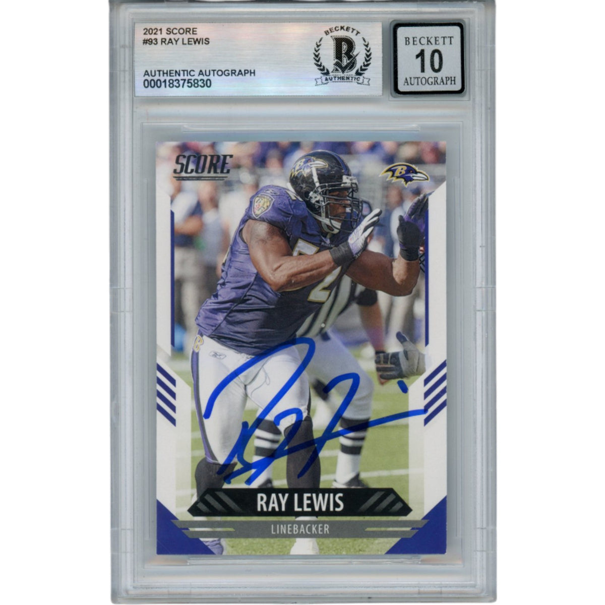 Ray Lewis 2021 Score #93 Trading Signed Card-Powers Sports Memorabilia