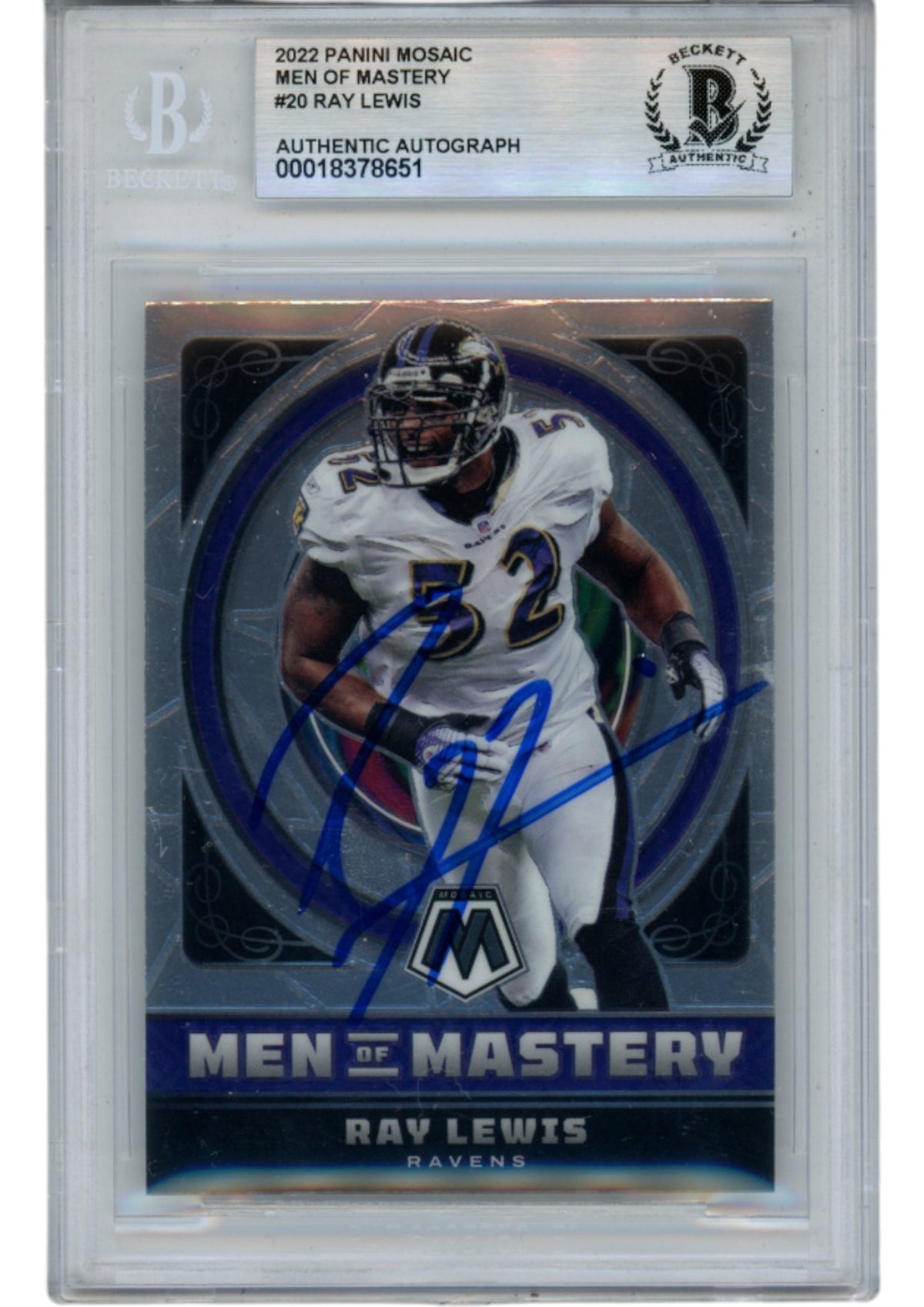Ray Lewis Baltimore Ravens Signed Card - 22 Panini Mosaic Mastery #MM-20 Beckett Beckett-Powers Sports Memorabilia