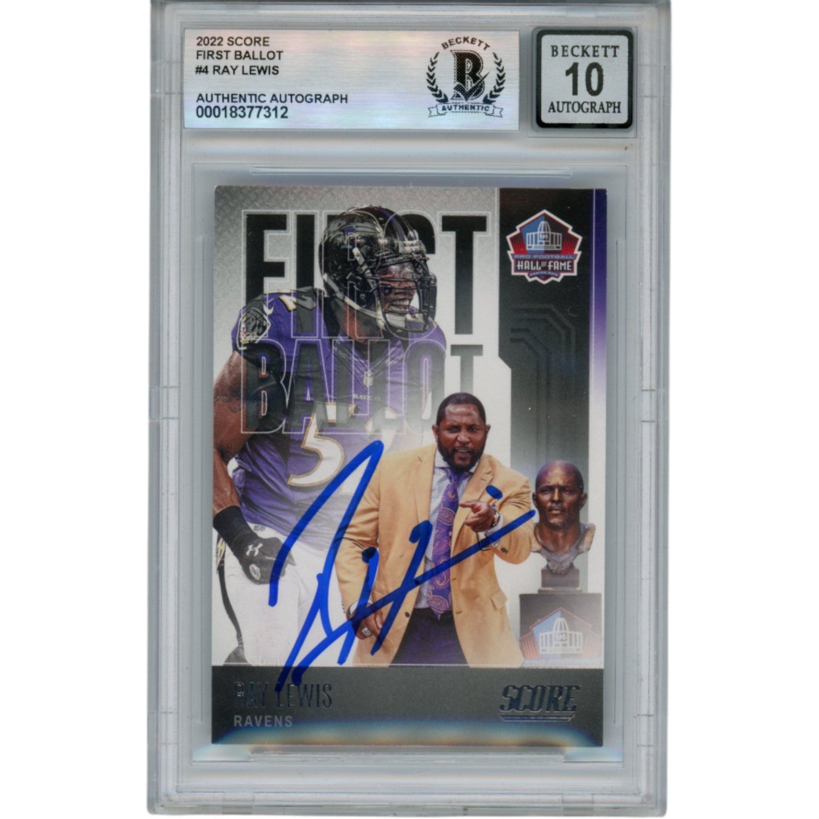 Ray Lewis 2022 Score First Ballot #FB-RL Trading Signed Card-Powers Sports Memorabilia