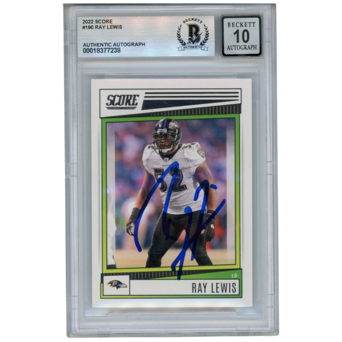 Ray Lewis Baltimore Ravens Signed Card - 2022 Score #190 Beckett Beckett-Powers Sports Memorabilia