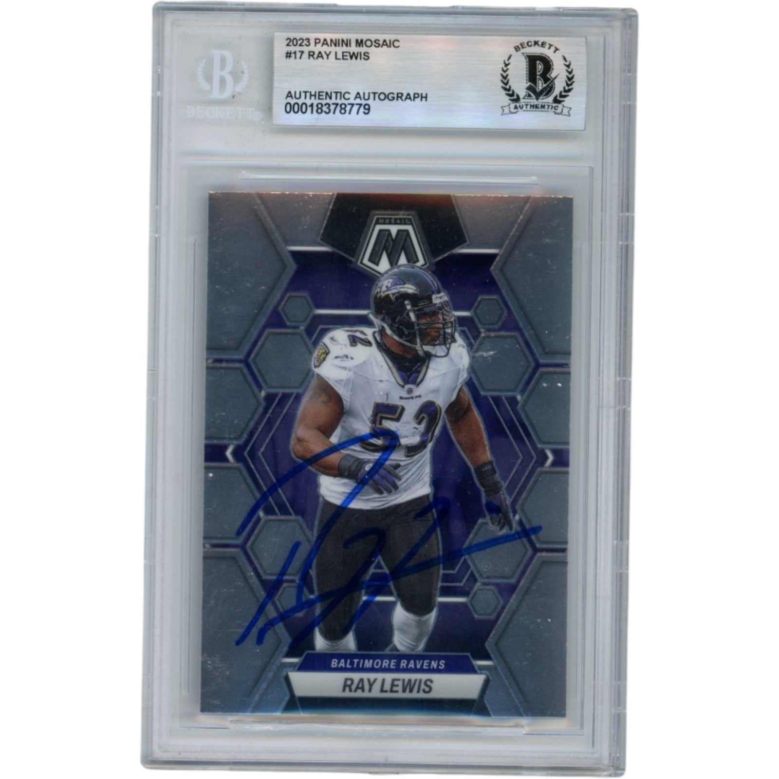Ray Lewis 2023 Panini Mosiac #17 Trading Signed Card-Powers Sports Memorabilia