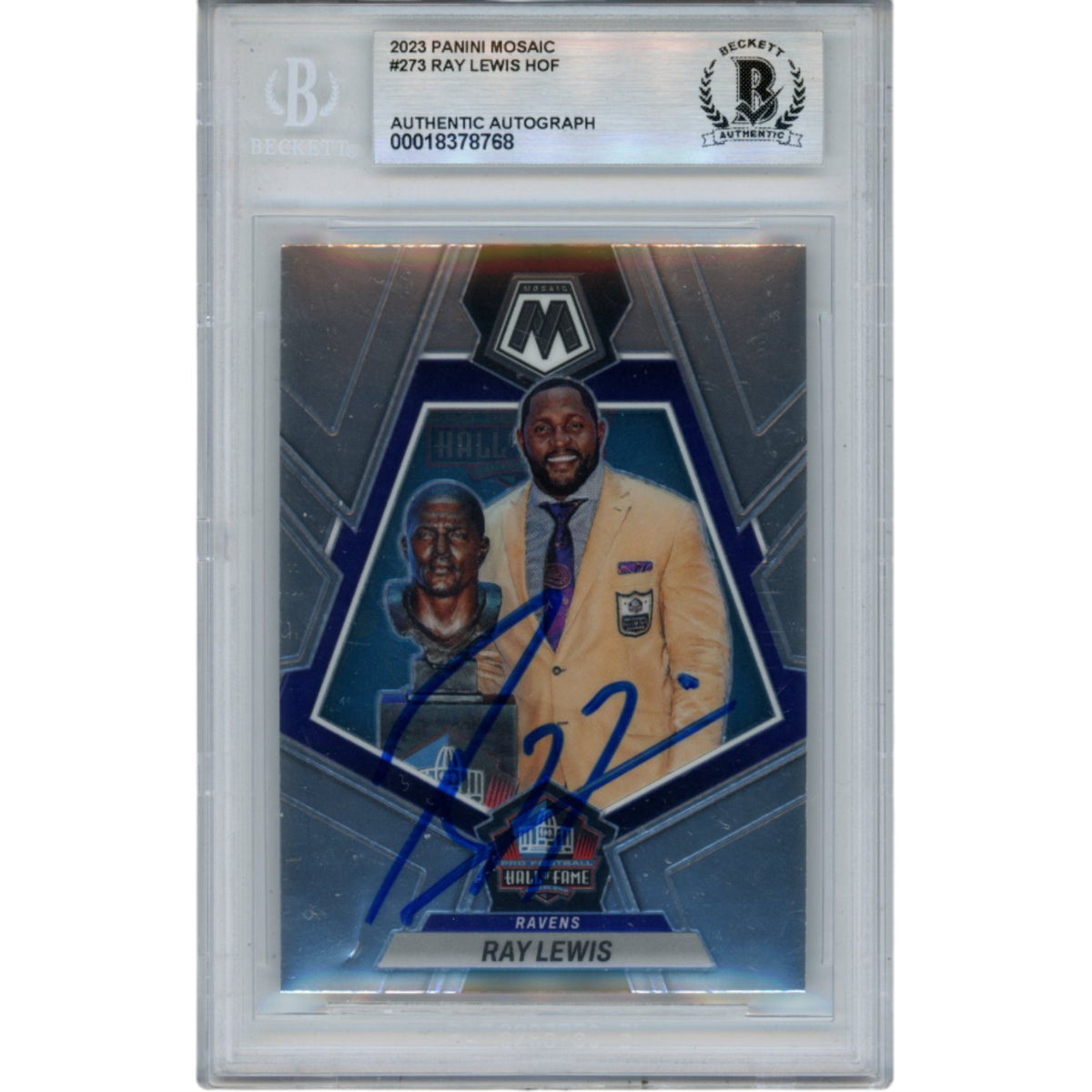 Ray Lewis 2023 Mosiac Hall of Fame #273 Trading Signed Card-Powers Sports Memorabilia