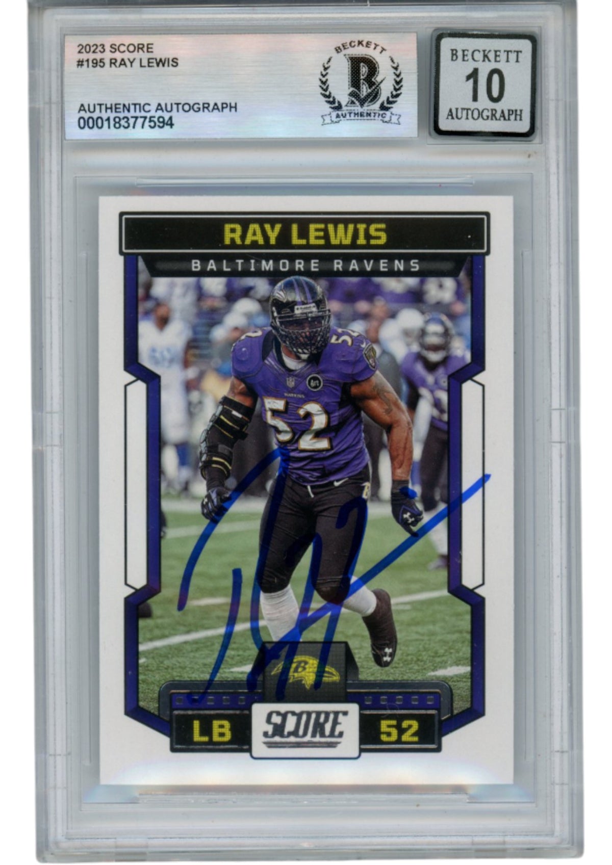 Ray Lewis 2023 Score #195 Trading Signed Card-Powers Sports Memorabilia