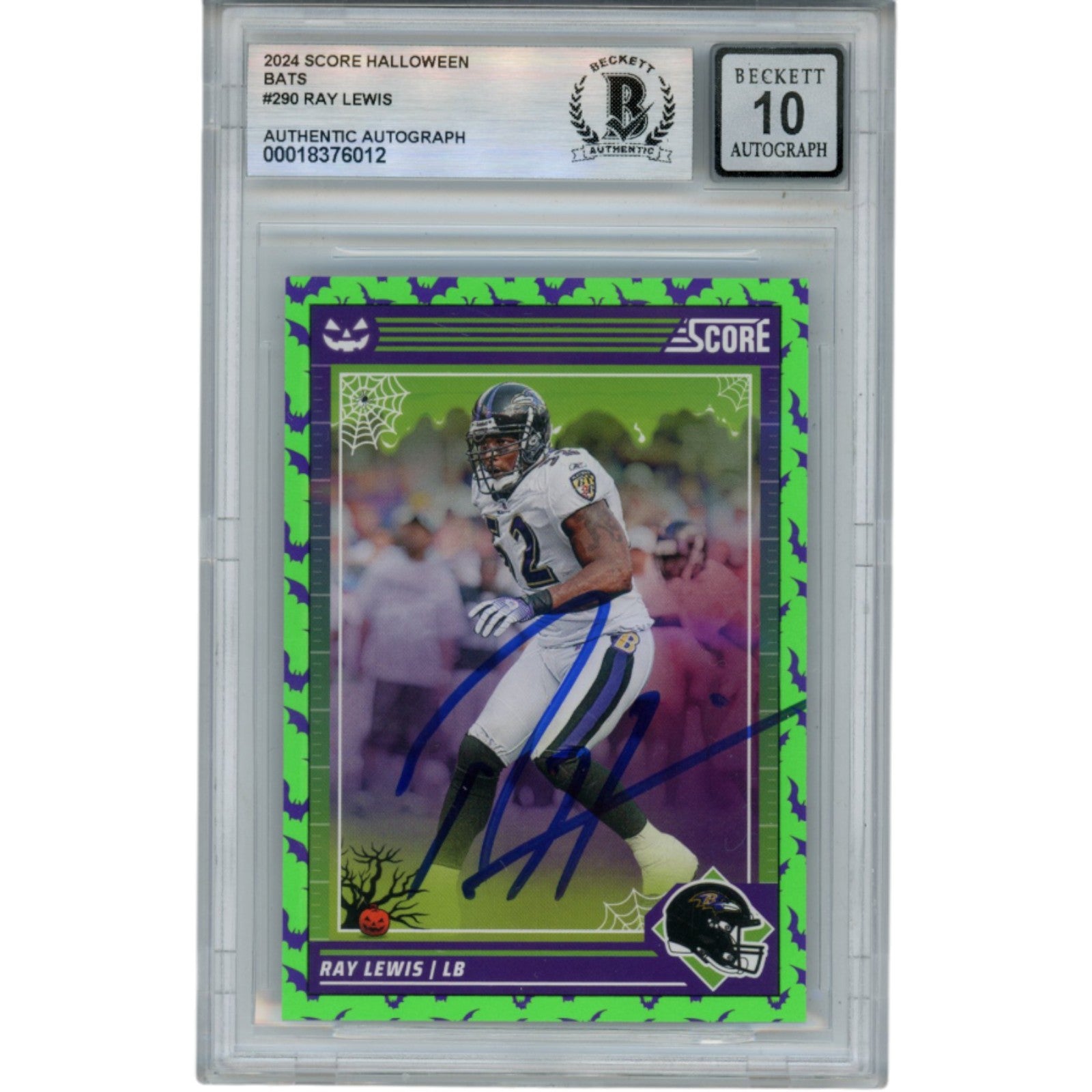 Ray Lewis Baltimore Ravens Signed Card - 24 Score Halloween Bats #290 Beckett Beckett-Powers Sports Memorabilia