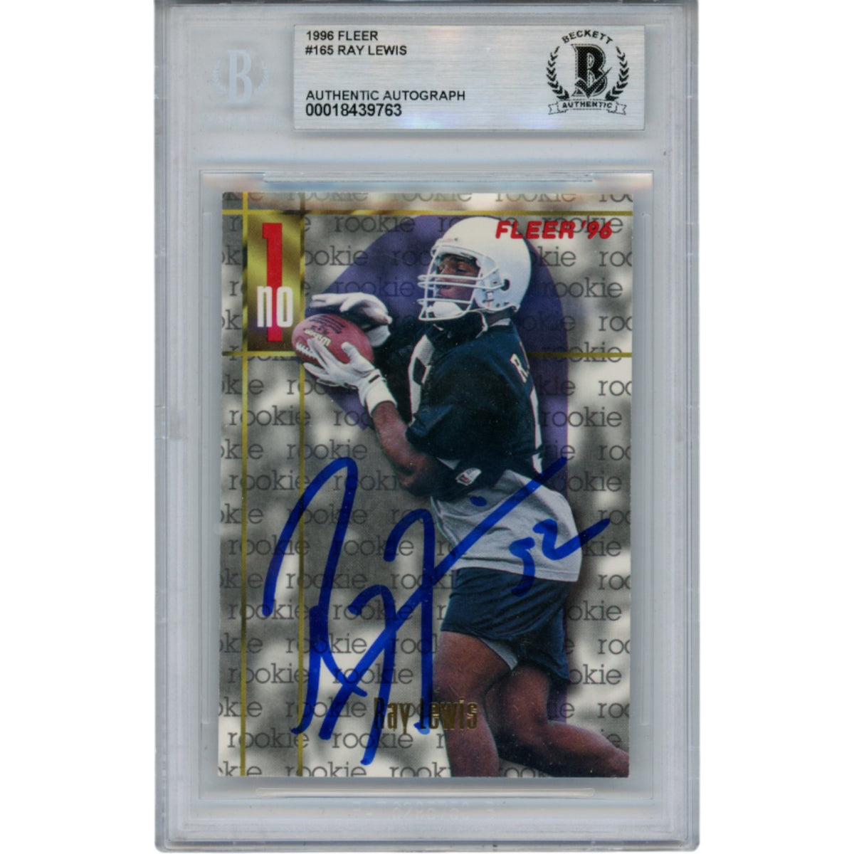Ray Lewis Miami Hurricanes Signed Card - 1996 Fleer #165 Slab Beckett Beckett-Powers Sports Memorabilia