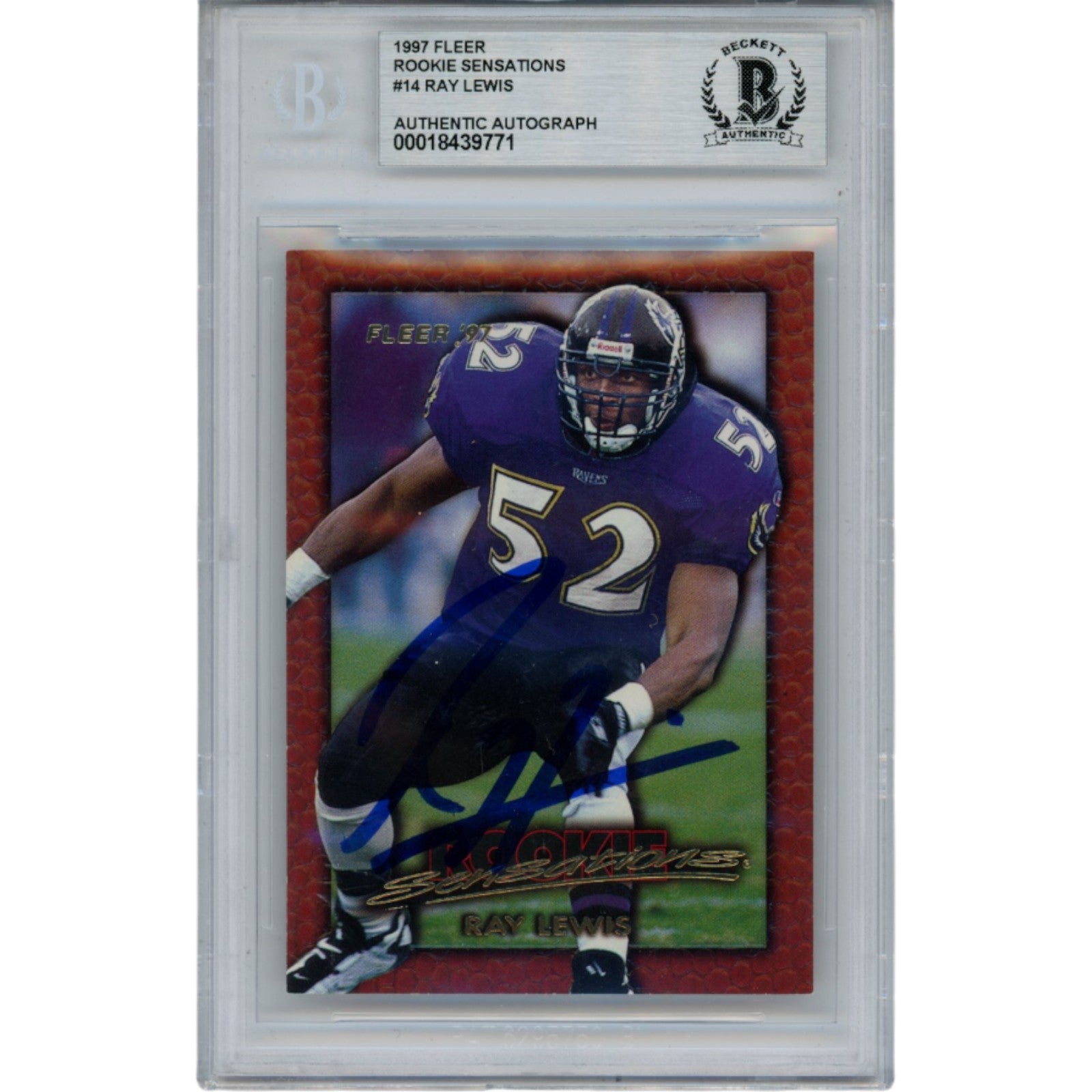 Ray Lewis 1997 Fleer #14 Trading Signed Card Slab-Powers Sports Memorabilia