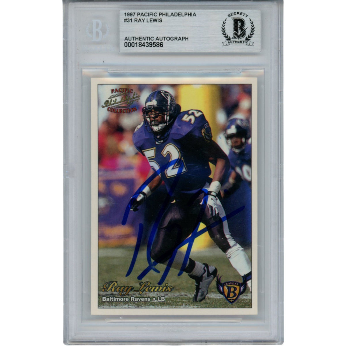 Ray Lewis Baltimore Ravens Signed Card - 1997 Pacific #31 Slab Beckett Beckett-Powers Sports Memorabilia