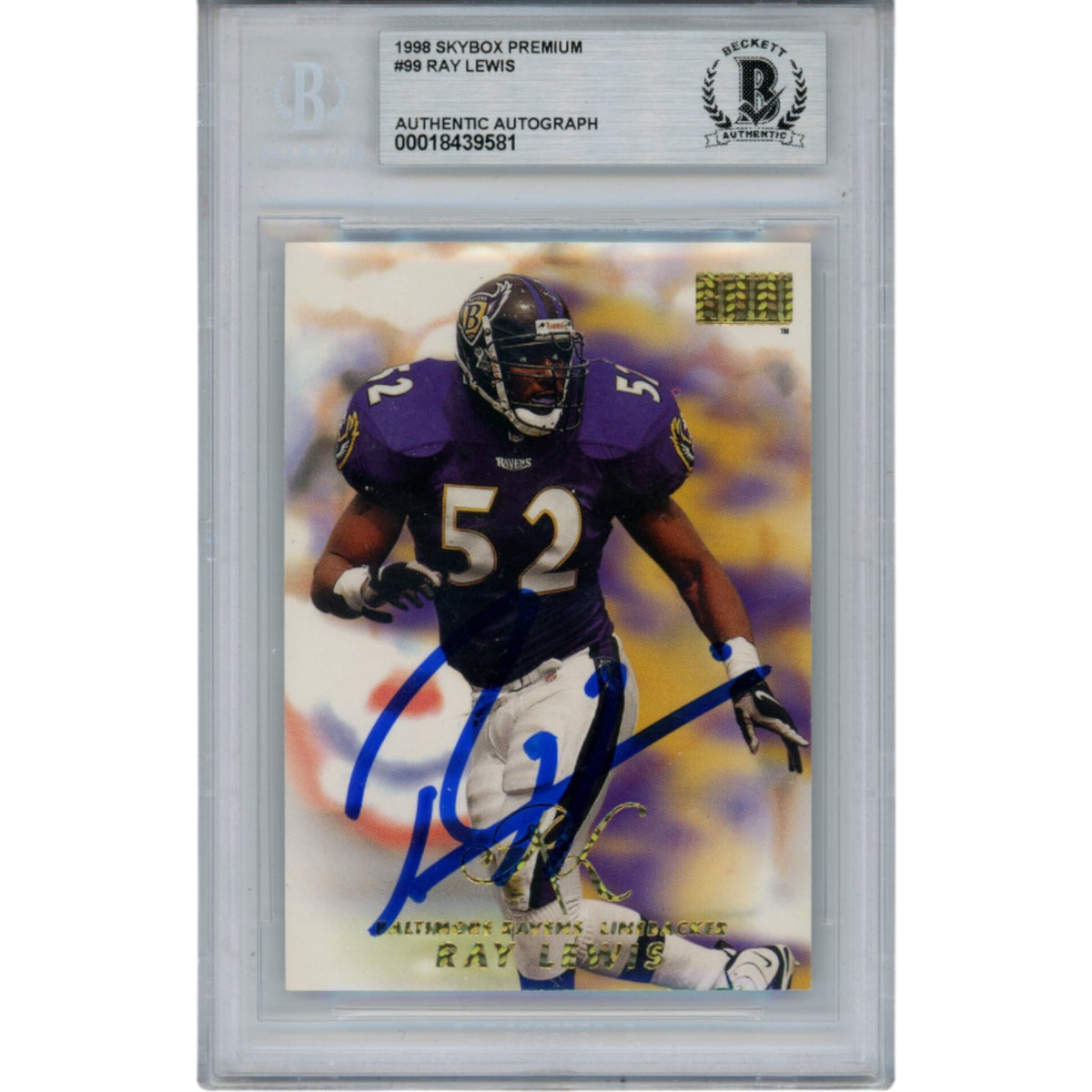 Ray Lewis Baltimore Ravens Signed Card - 1998 Skybox #99 Slab Beckett Beckett-Powers Sports Memorabilia