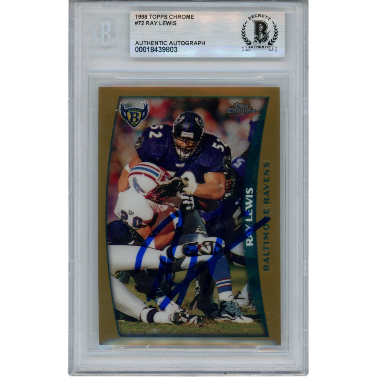 Ray Lewis Baltimore Ravens Signed Card - 1998 Topps Chrome #72 Slab Beckett Beckett-Powers Sports Memorabilia