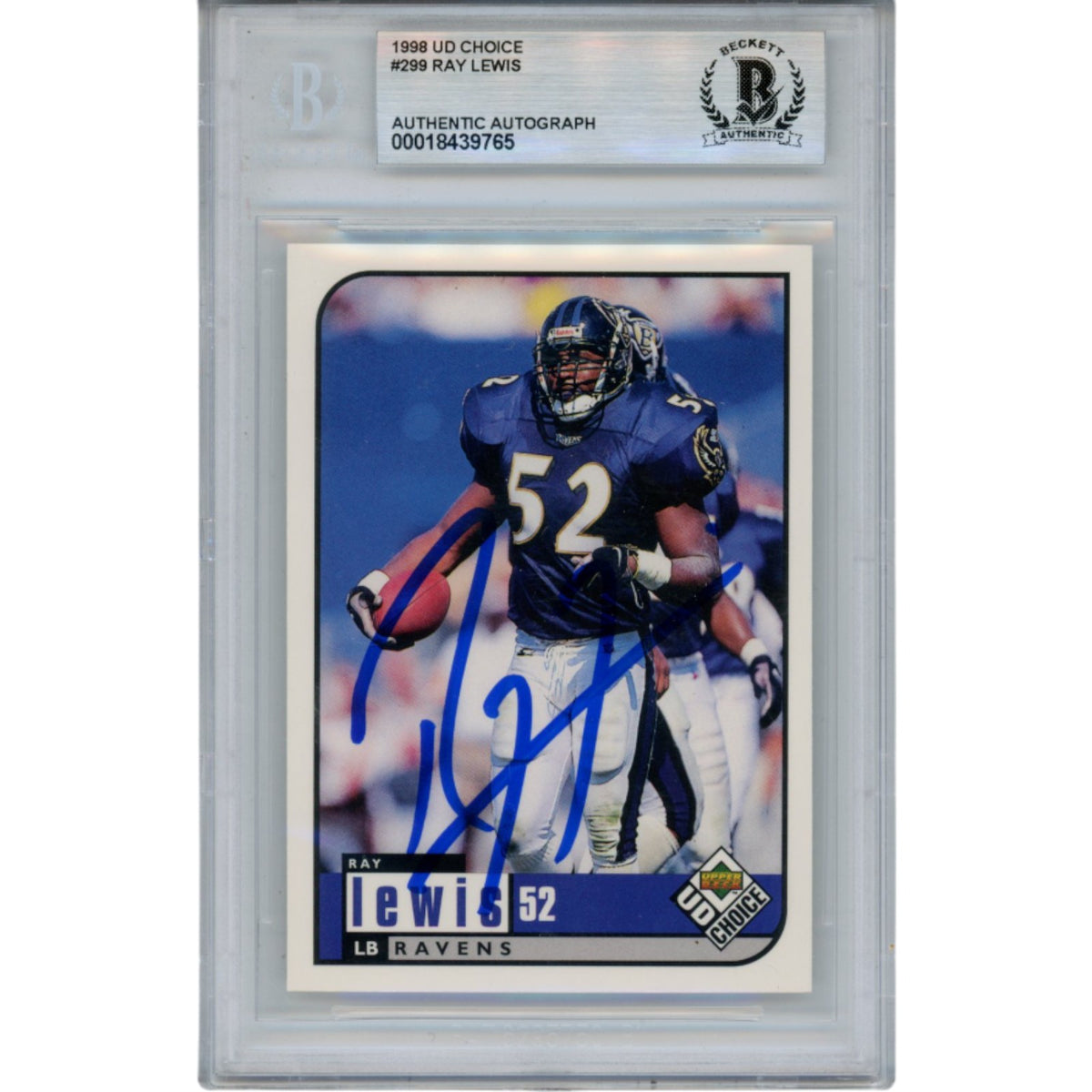 Ray Lewis 1998 UD Choice #299 Trading Signed Card Slab-Powers Sports Memorabilia
