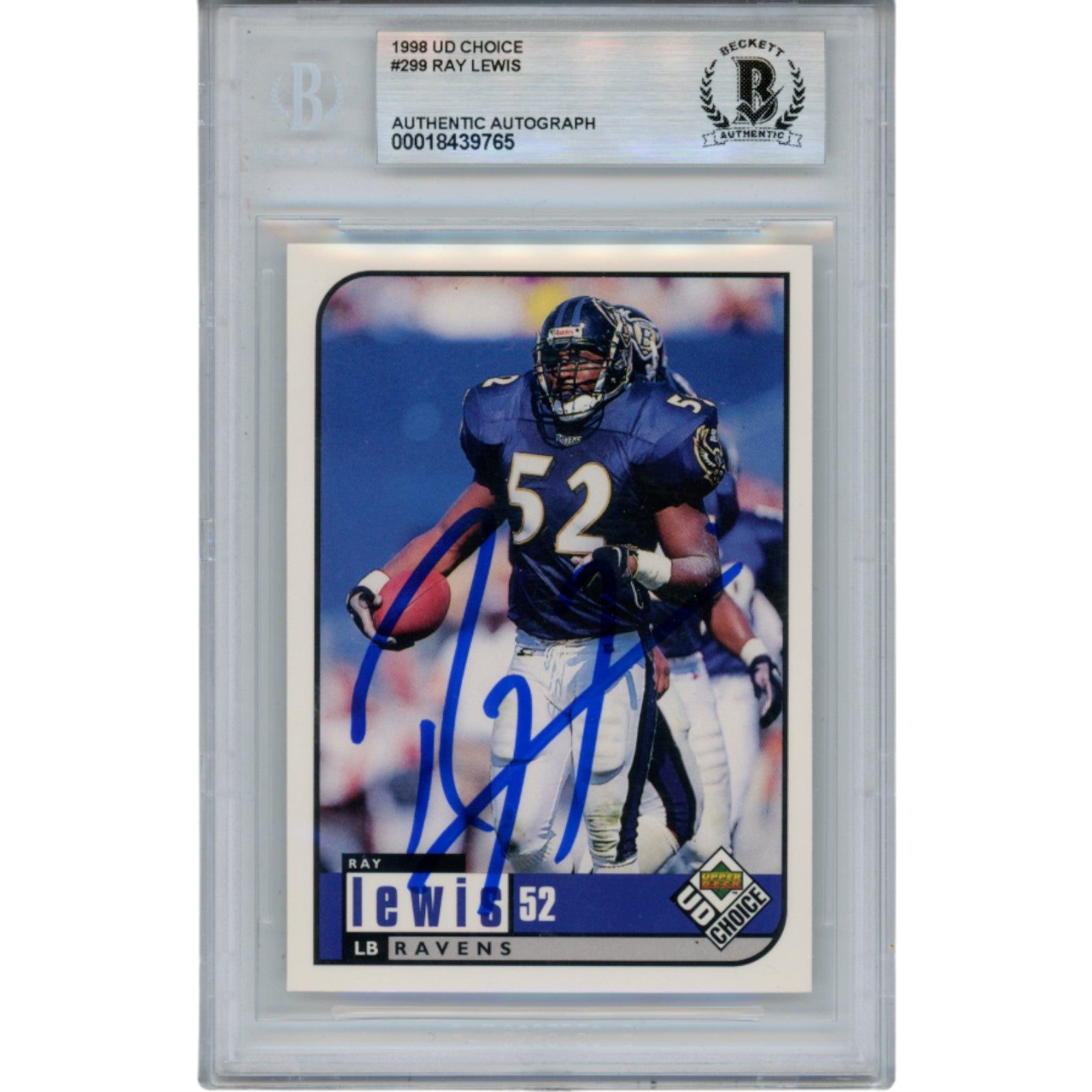 Ray Lewis 1998 UD Choice #299 Trading Signed Card Slab-Powers Sports Memorabilia