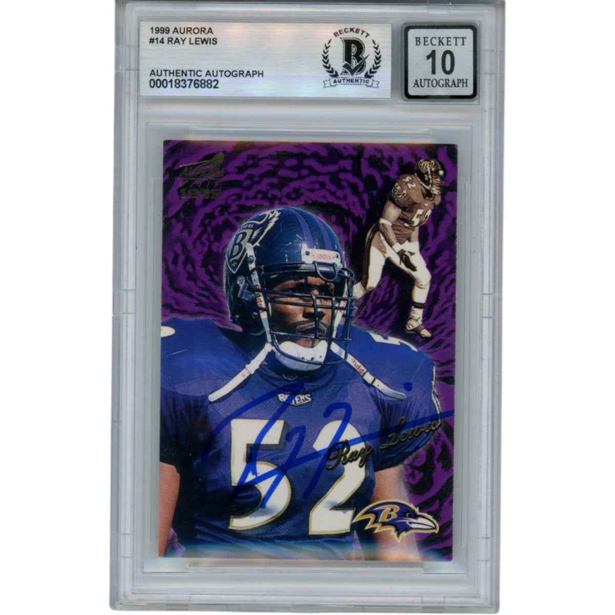Ray Lewis Baltimore Ravens Signed Card - 1999 Pacific Aurora #14 Beckett Beckett-Powers Sports Memorabilia