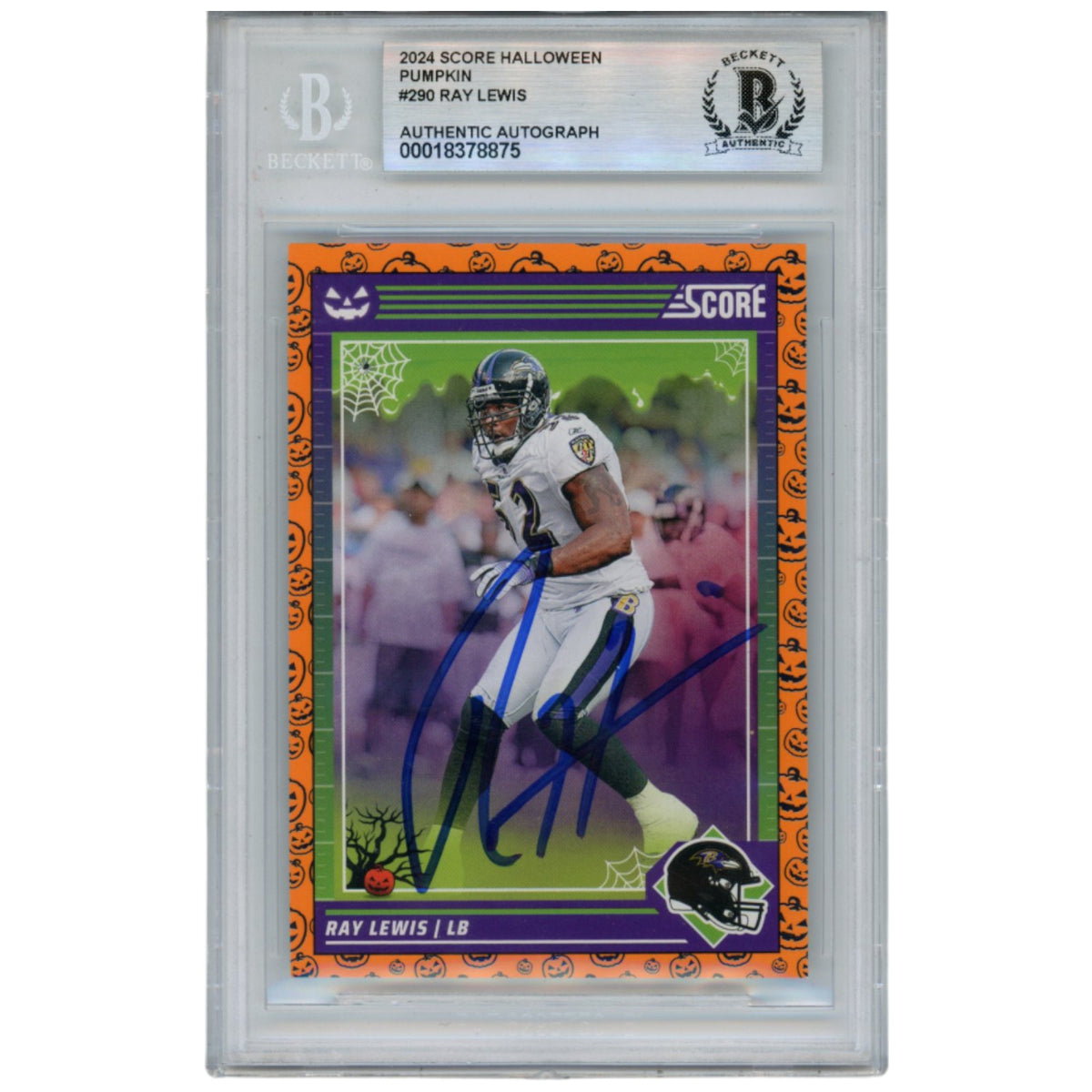 Ray Lewis Baltimore Ravens Signed Card - 2024 Score #290 Halloween Beckett Beckett-Powers Sports Memorabilia